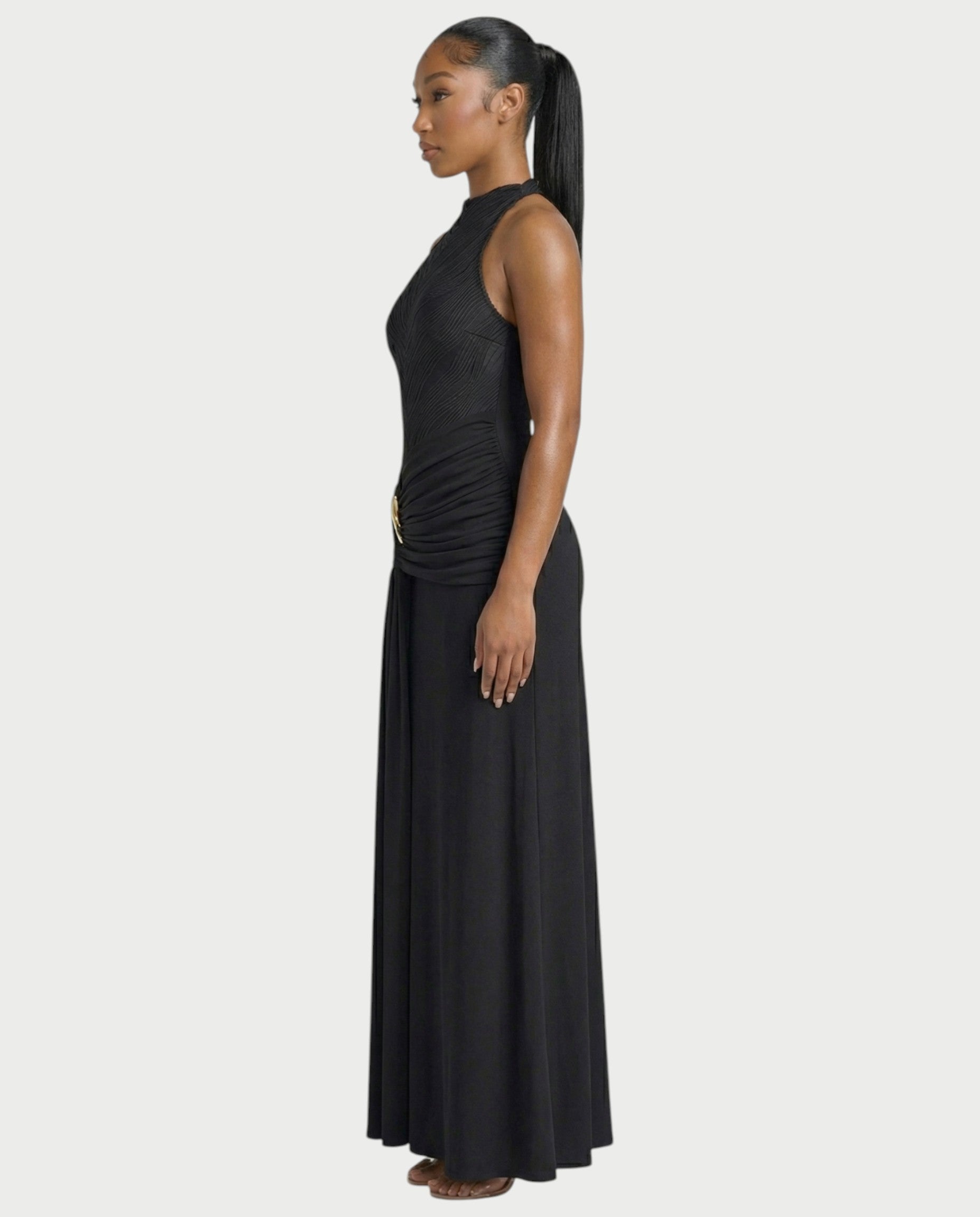 ANIYA Halter Draped A Line Maxi Dress