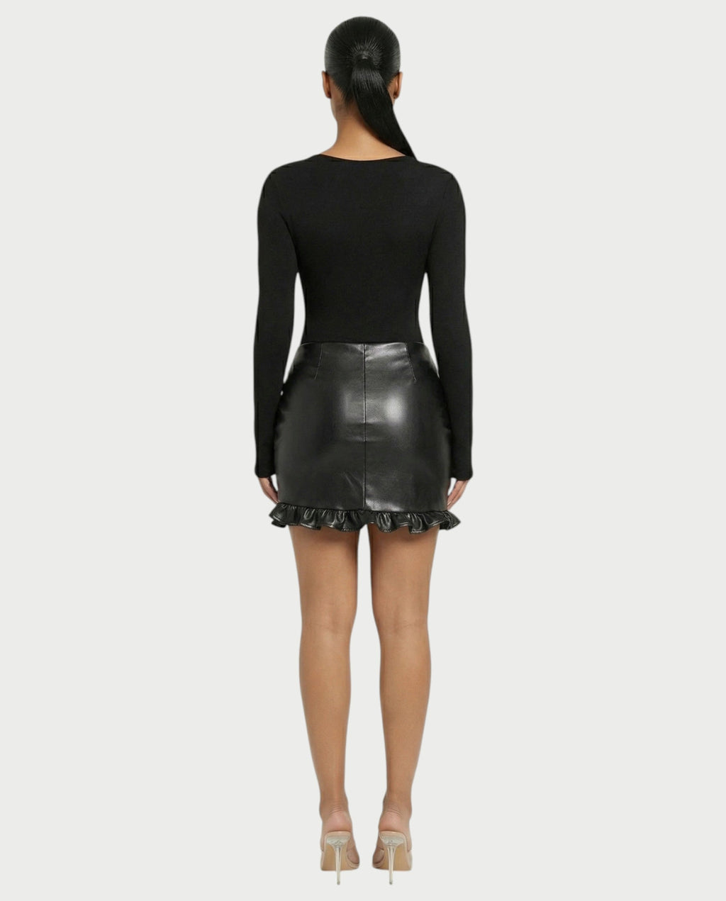 TARAE Twisted Faux Leather Mini Dress