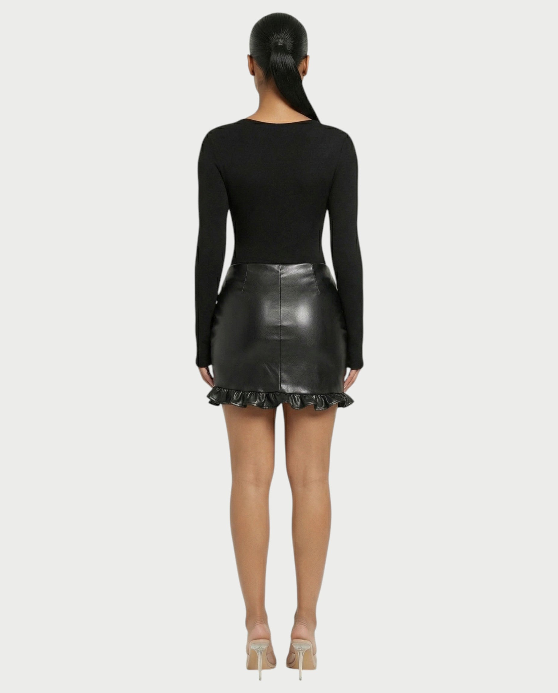 TARAE Twisted Faux Leather Mini Dress