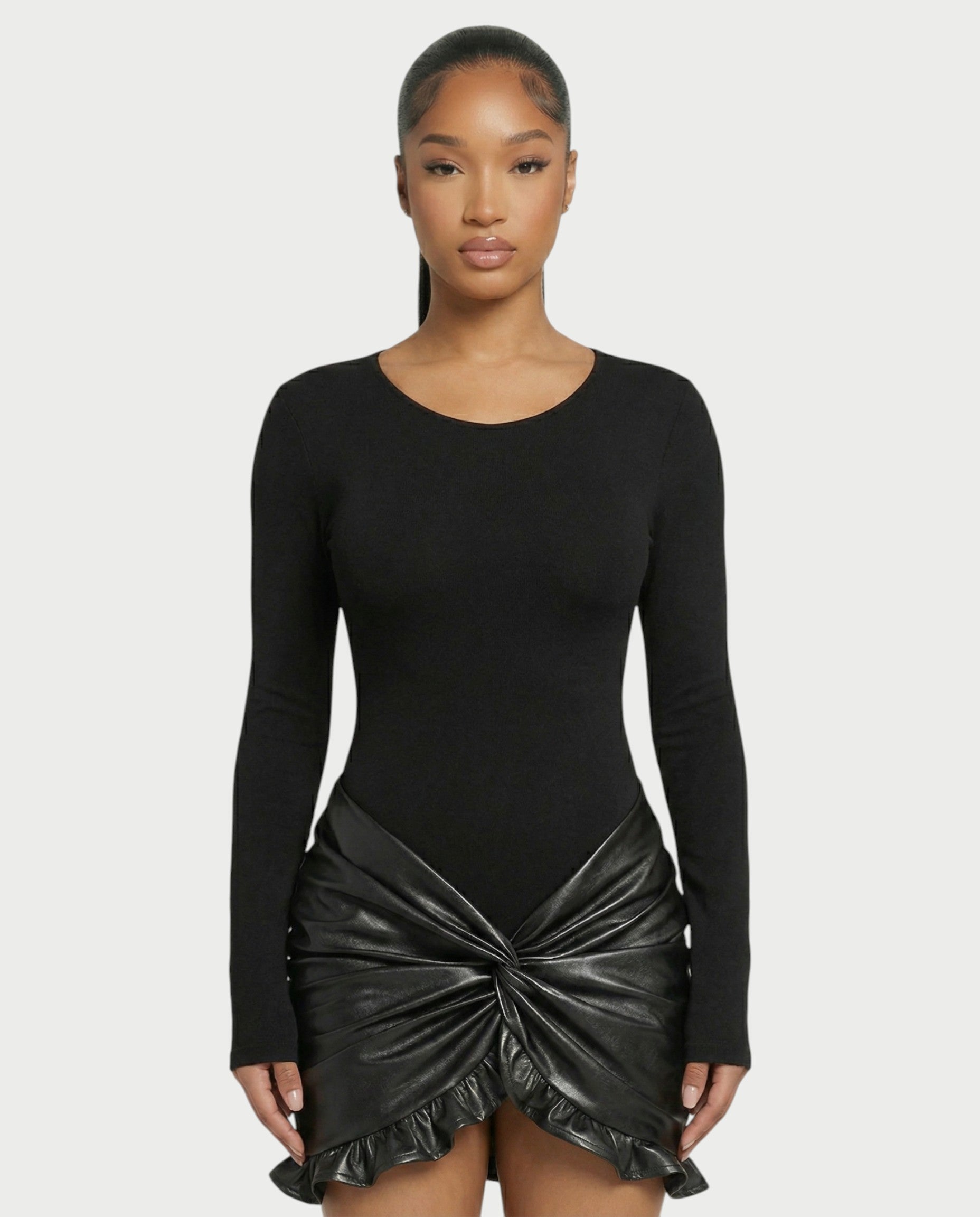 TARAE Twisted Faux Leather Mini Dress