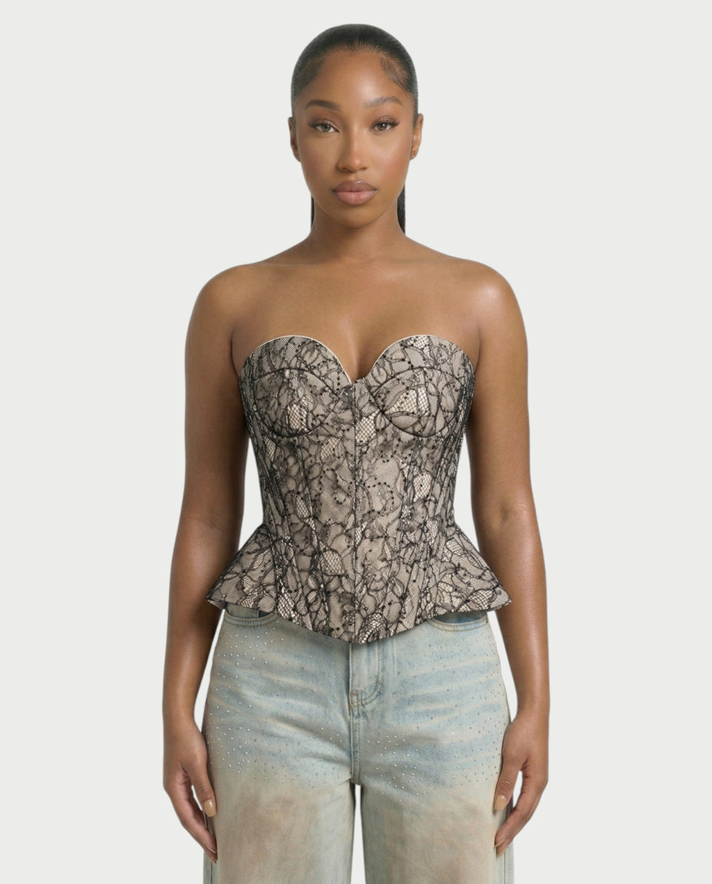OLINE Peplum Lace Corset Top