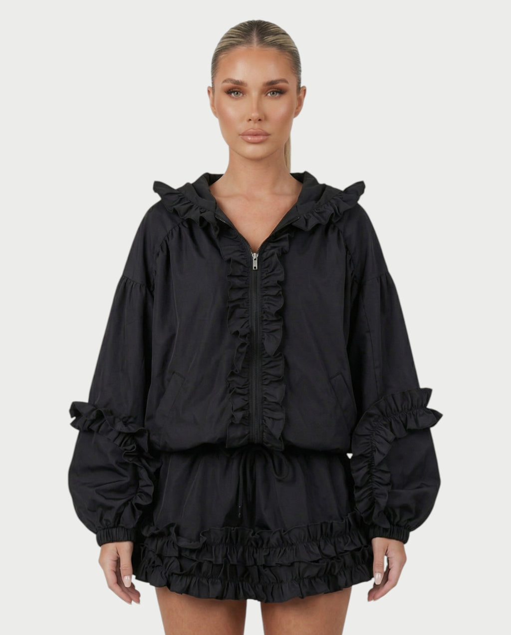 FINA Ruffle-Trim Hooded Jacket & Mini Skort Set
