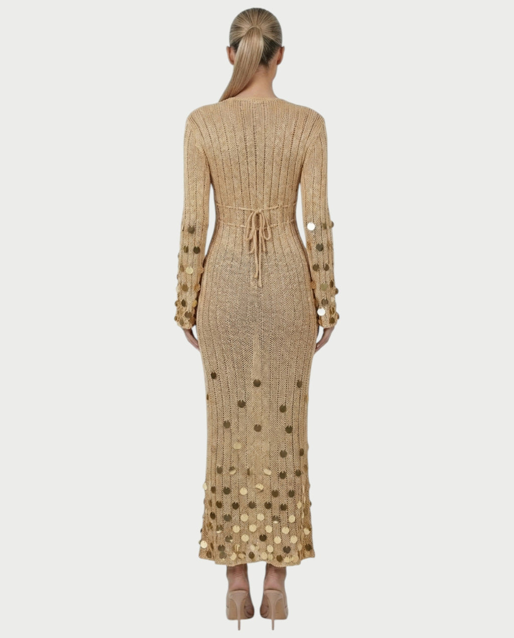 LERAYA Deep Plunge Knit Sequin Maxi Dress