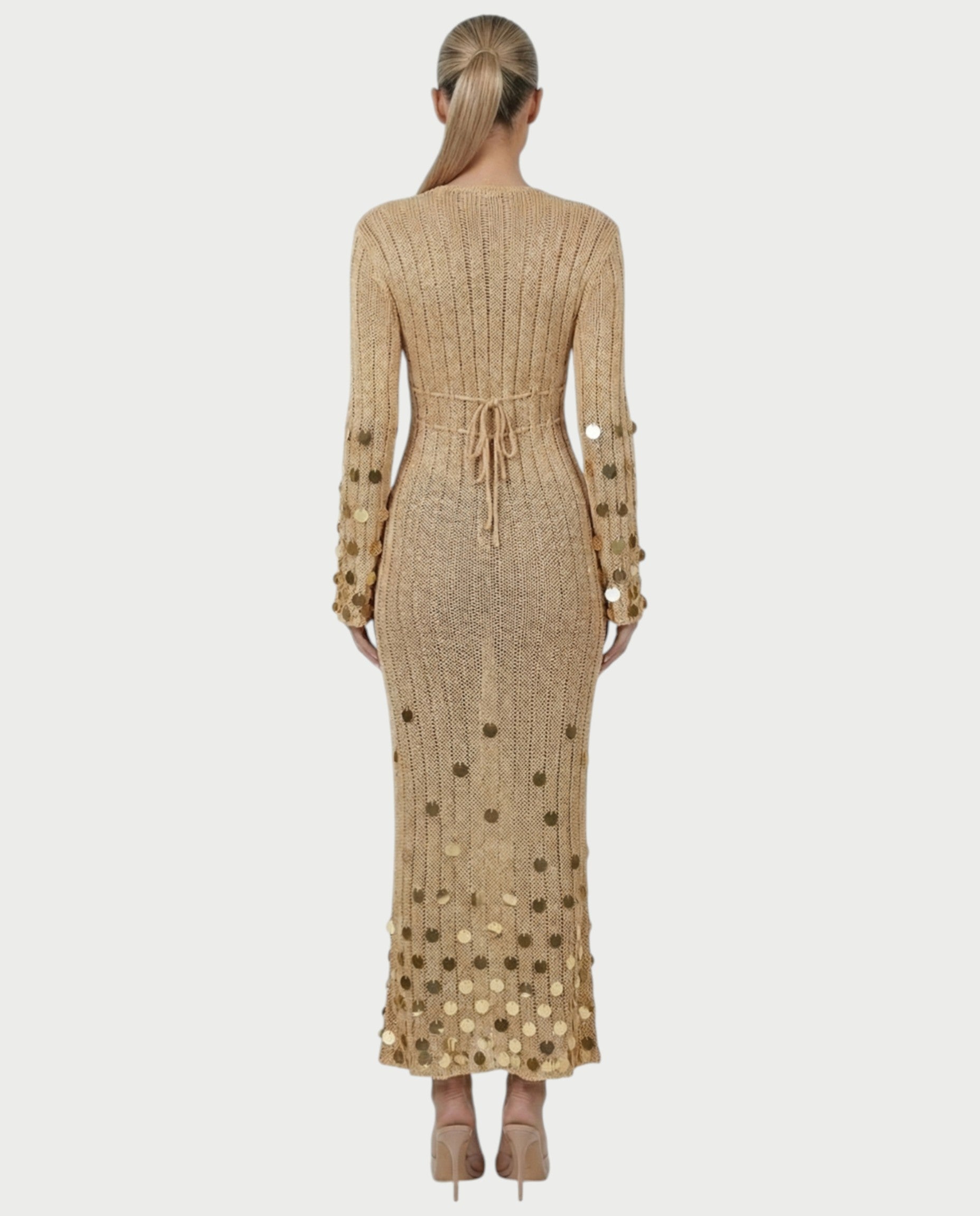 LERAYA Deep Plunge Knit Sequin Maxi Dress