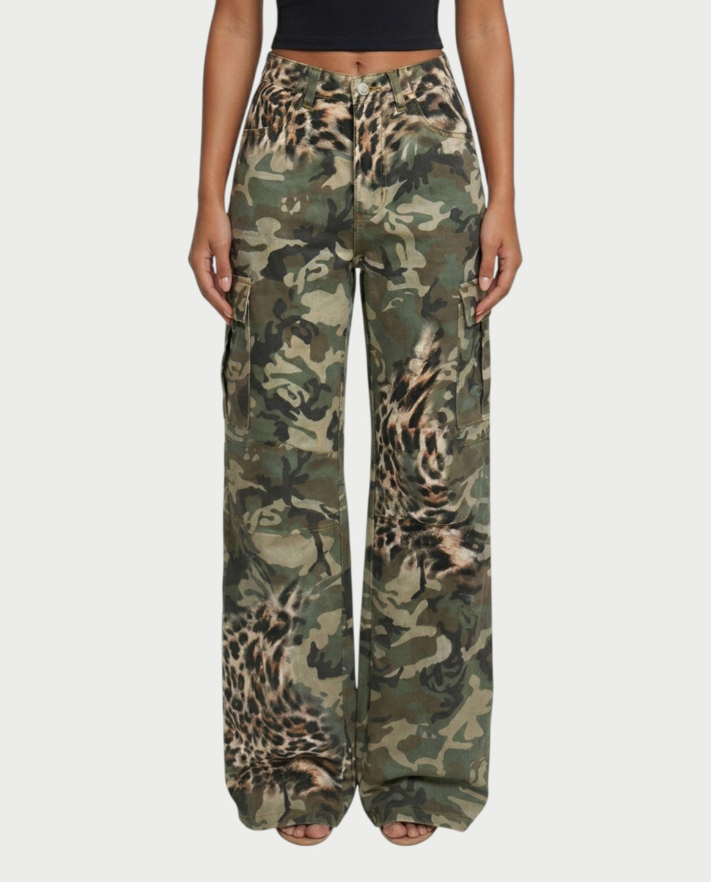 DIONE Camo & Leopard Graphic Cargo Pants