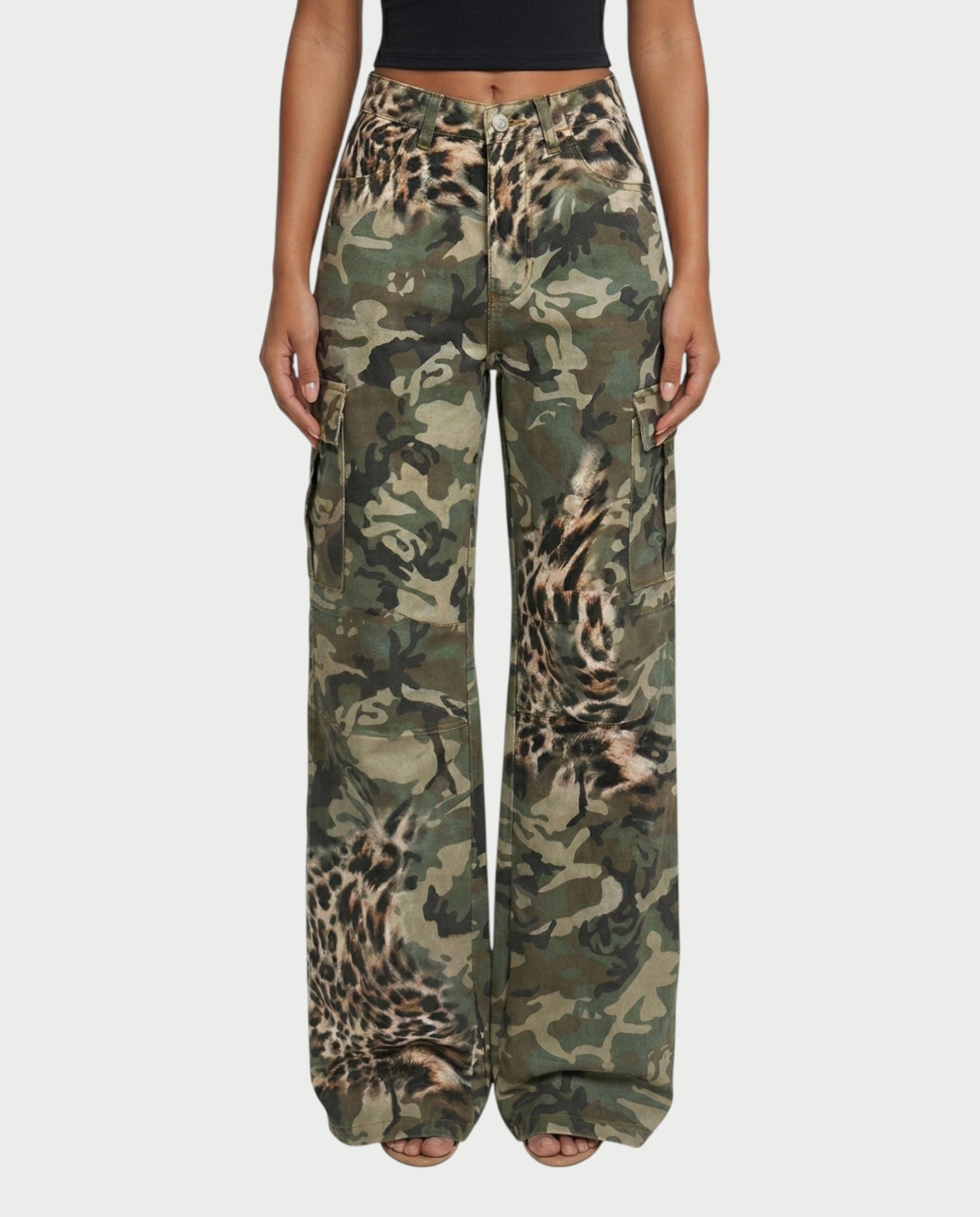 DIONE Camo & Leopard Graphic Cargo Pants