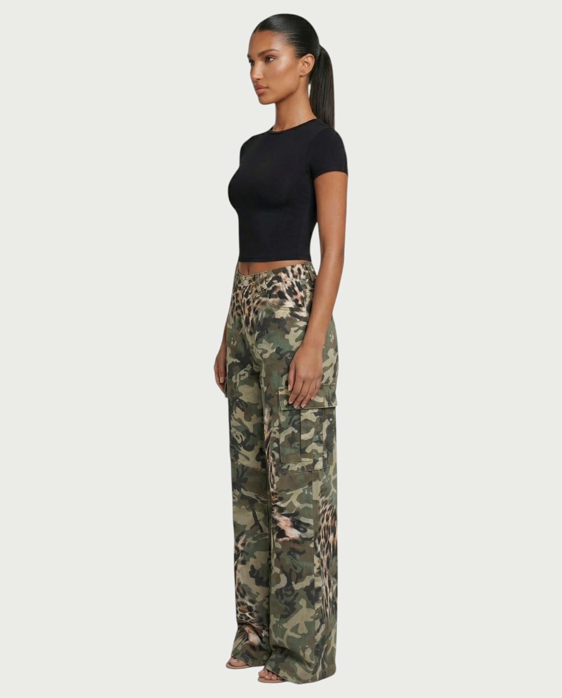 DIONE Camo & Leopard Graphic Cargo Pants