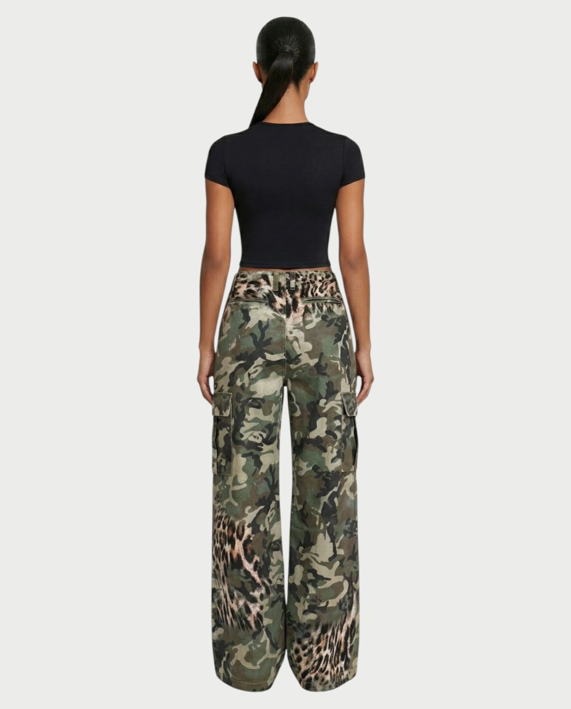 DIONE Camo & Leopard Graphic Cargo Pants