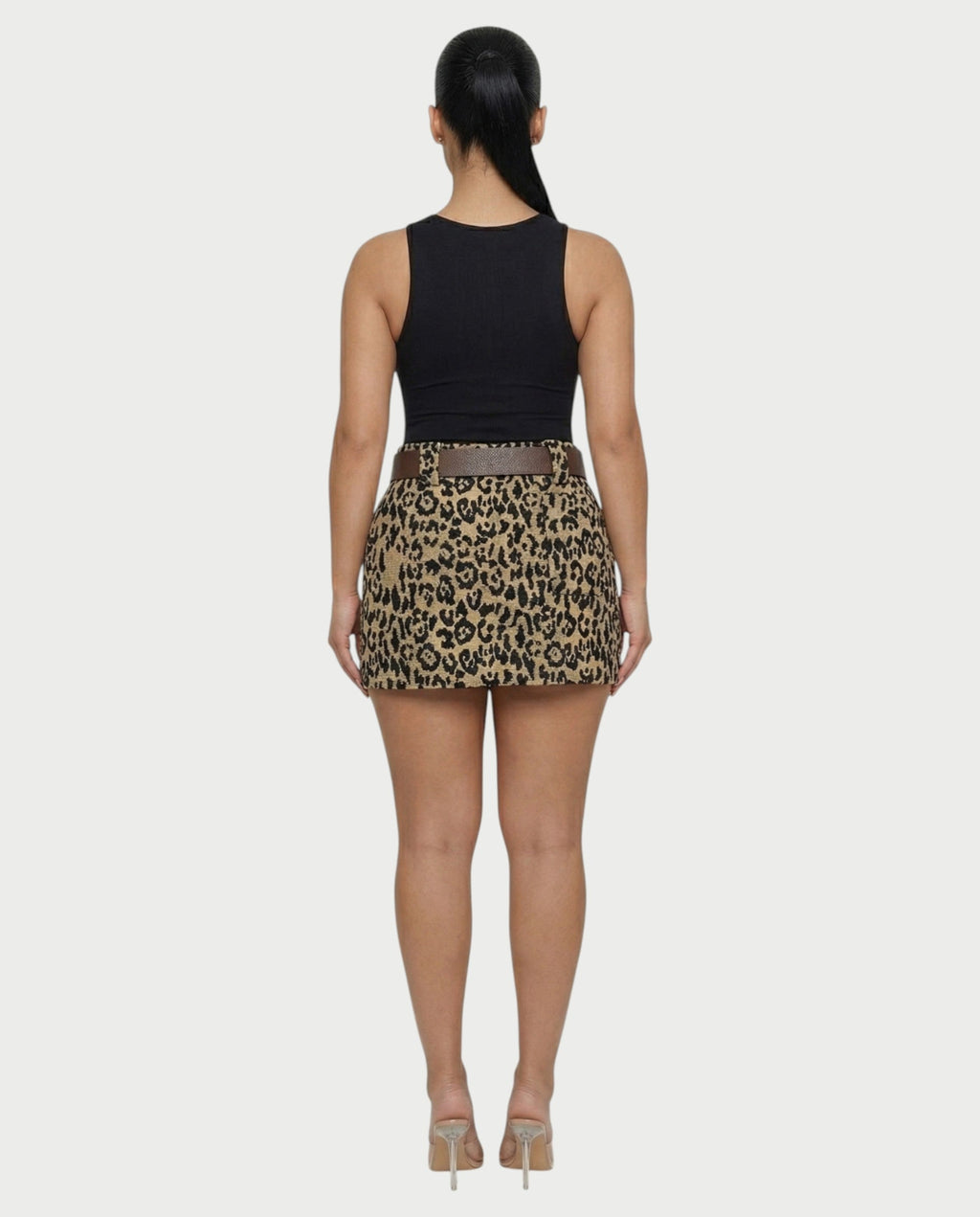 RIVAE Leopard Print Belted Mini Skirt