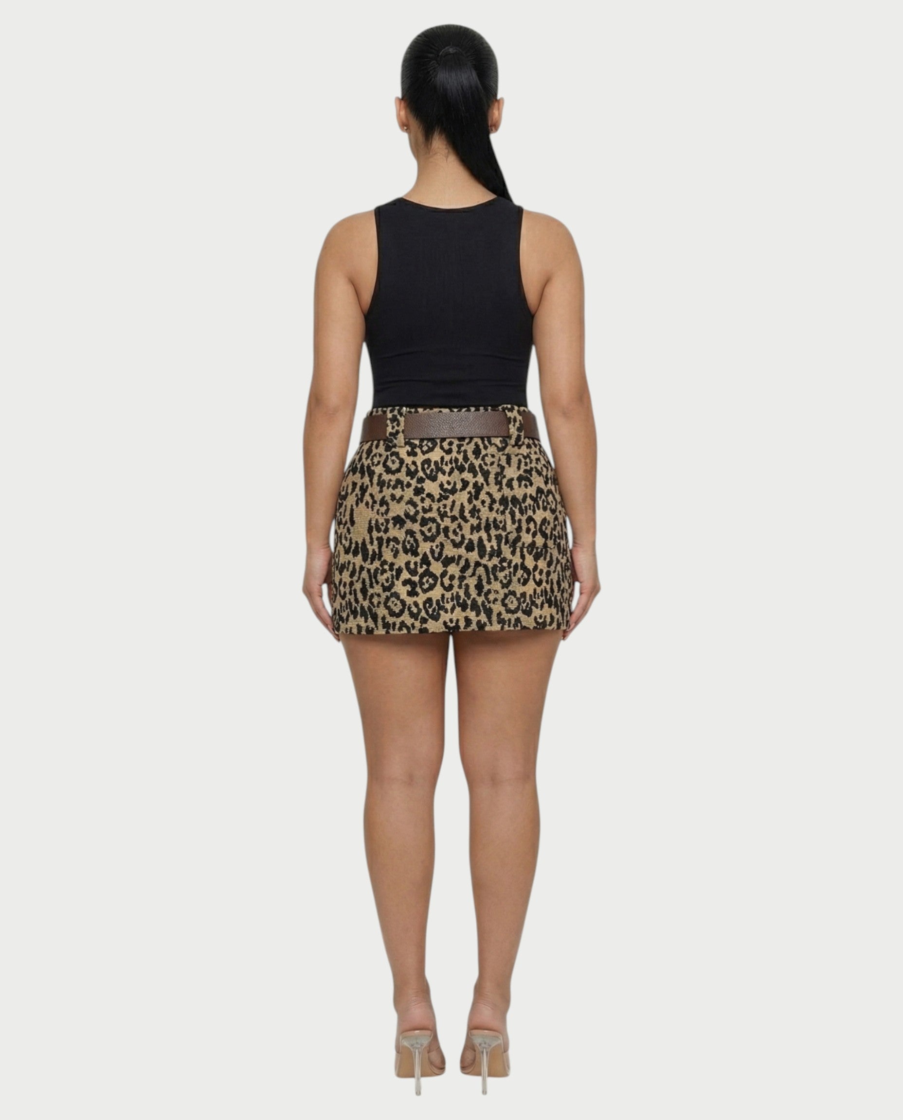 RIVAE Leopard Print Belted Mini Skirt