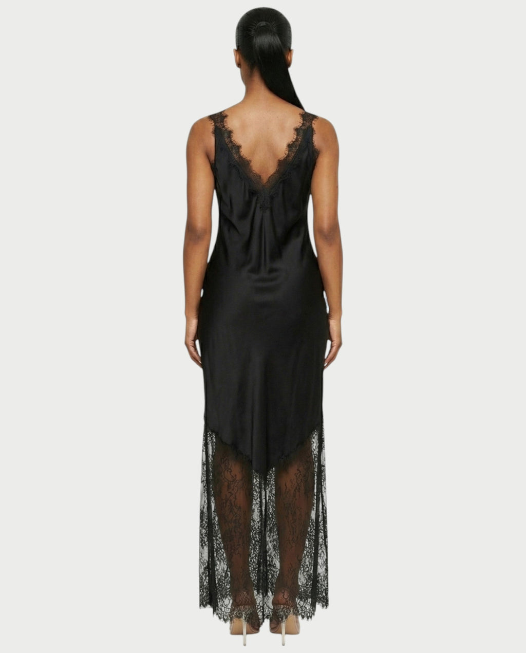 ADELYA Lace Trim Satin Slip Maxi Dress