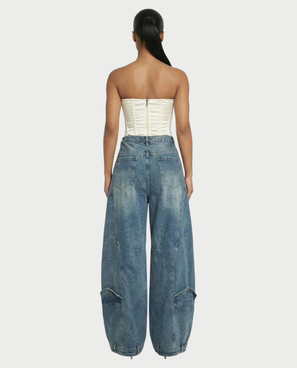 CIRAE Asymmetric Wrap-Waist Denim Pants