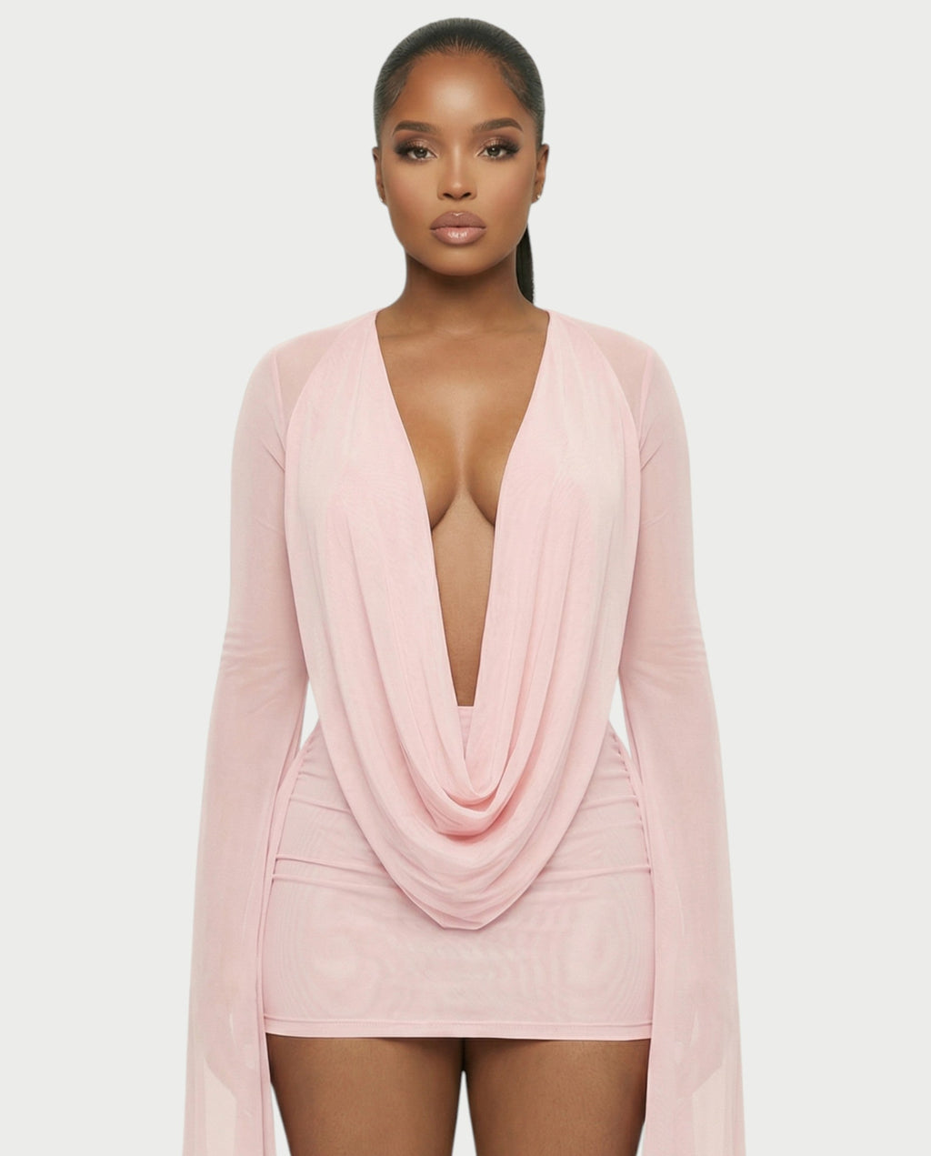 CAROL Cowl Neck Draped Mini Dress
