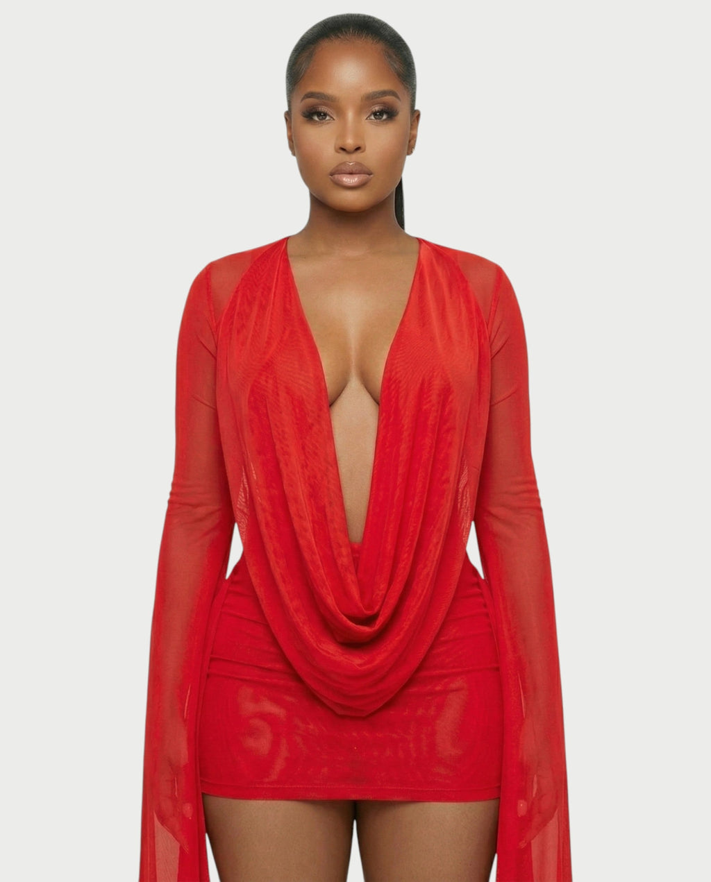 CAROL Cowl Neck Draped Mini Dress