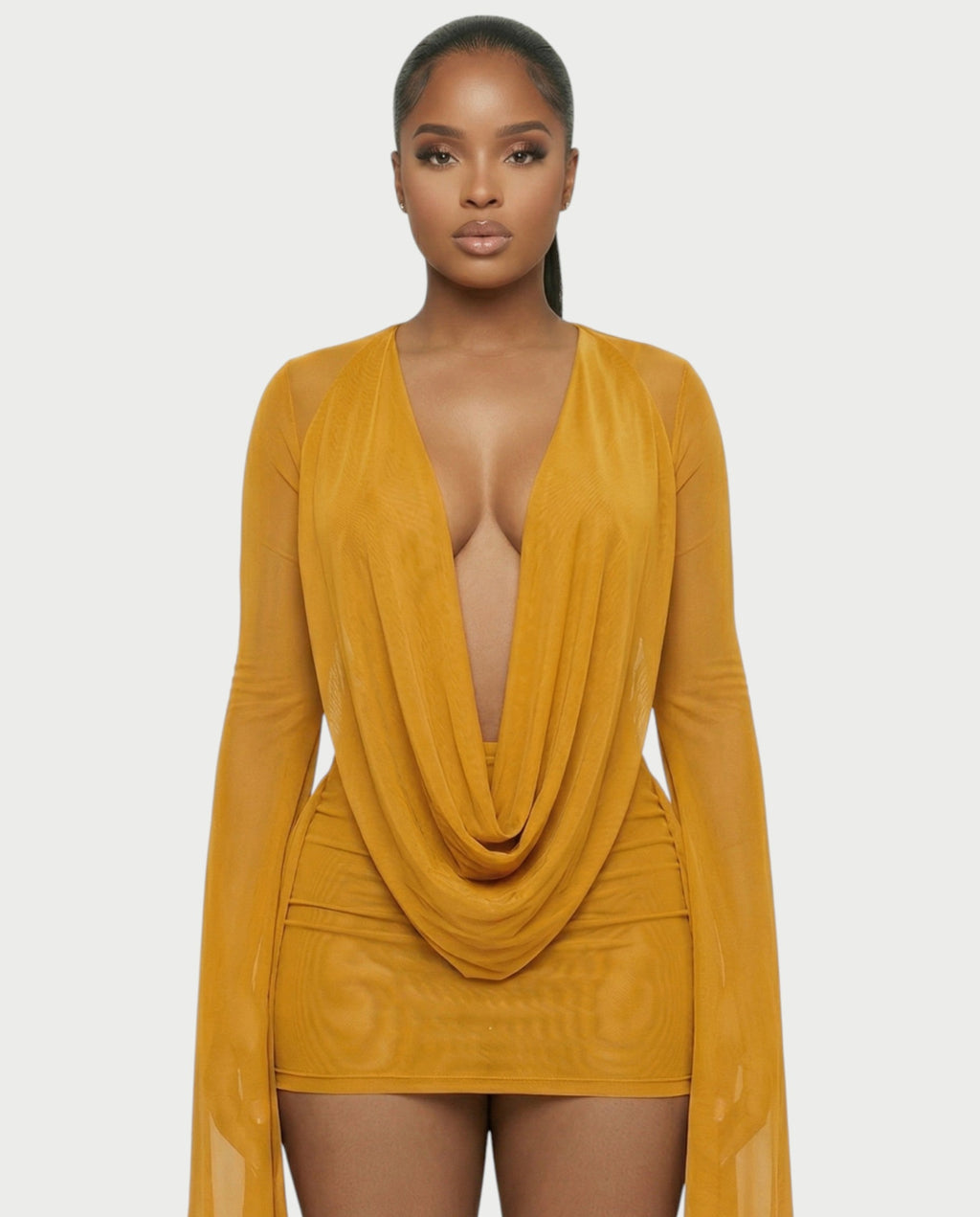 CAROL Cowl Neck Draped Mini Dress