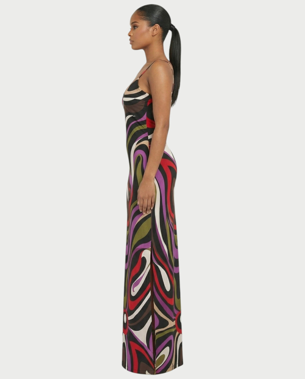 ROMEYA Abstract Swirl Print Bodycon Maxi Dress