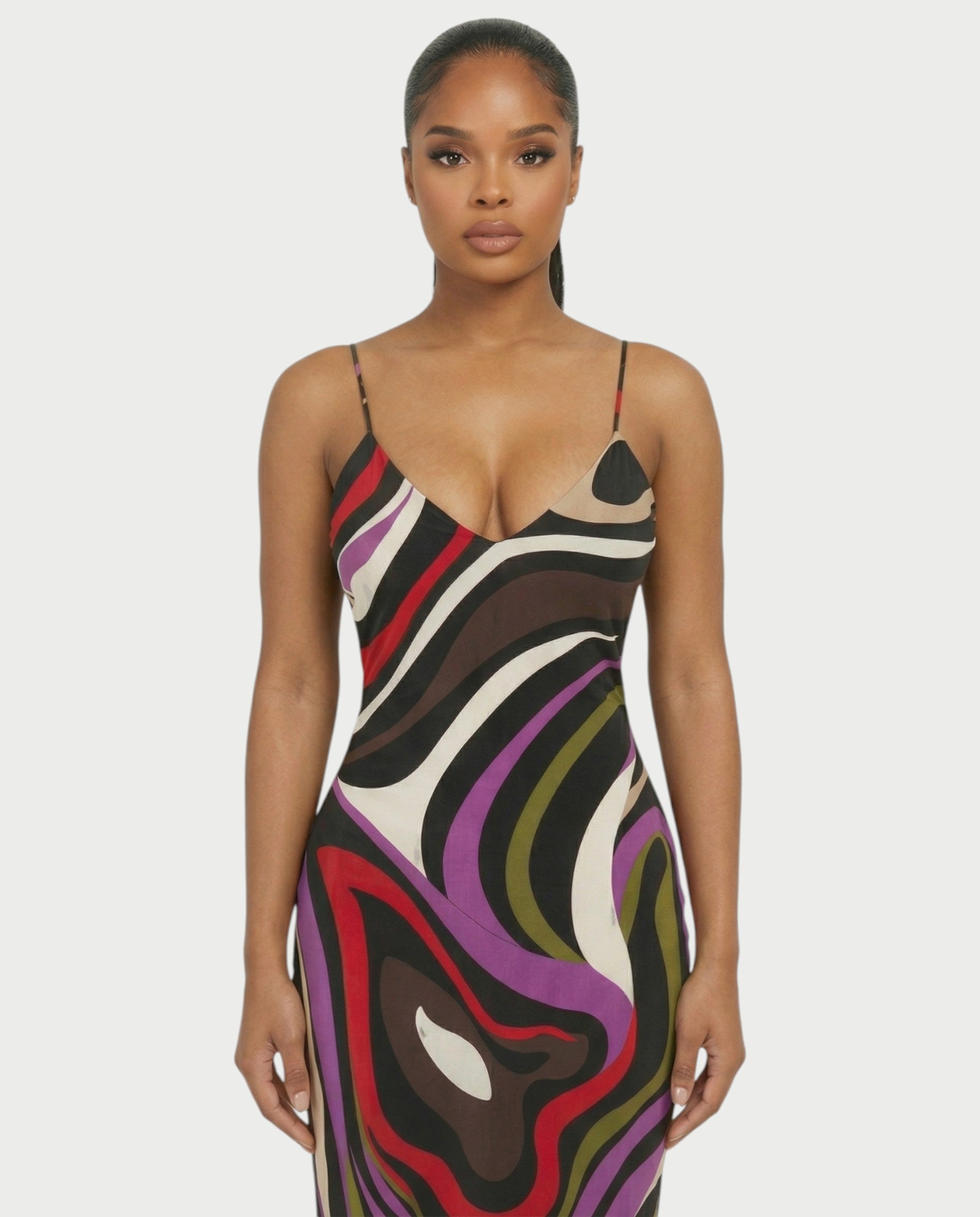 ROMEYA Abstract Swirl Print Bodycon Maxi Dress