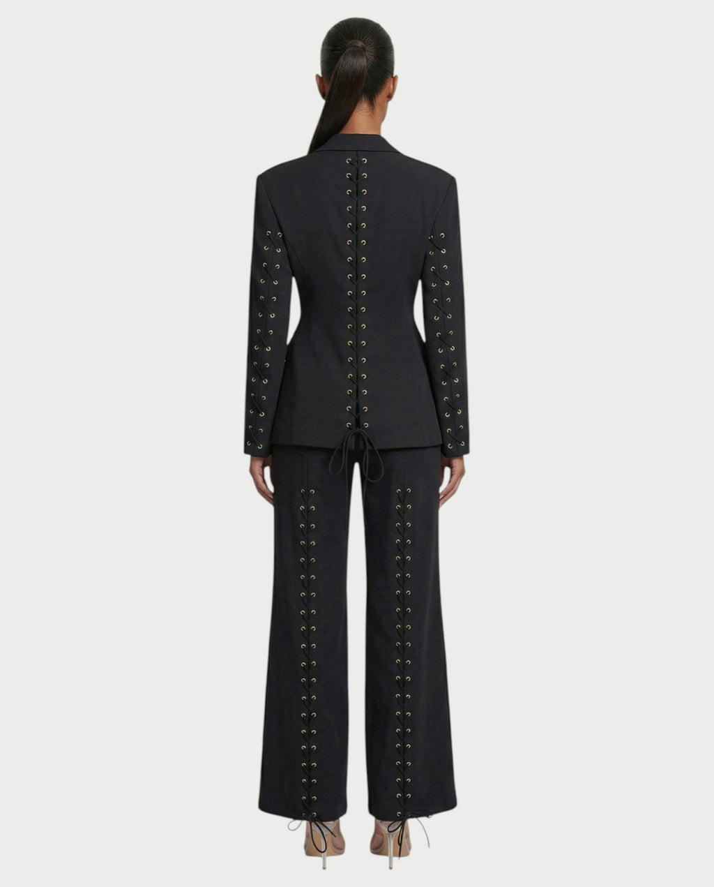 XAVIA Lace-Up Back Blazer & Trouser Set