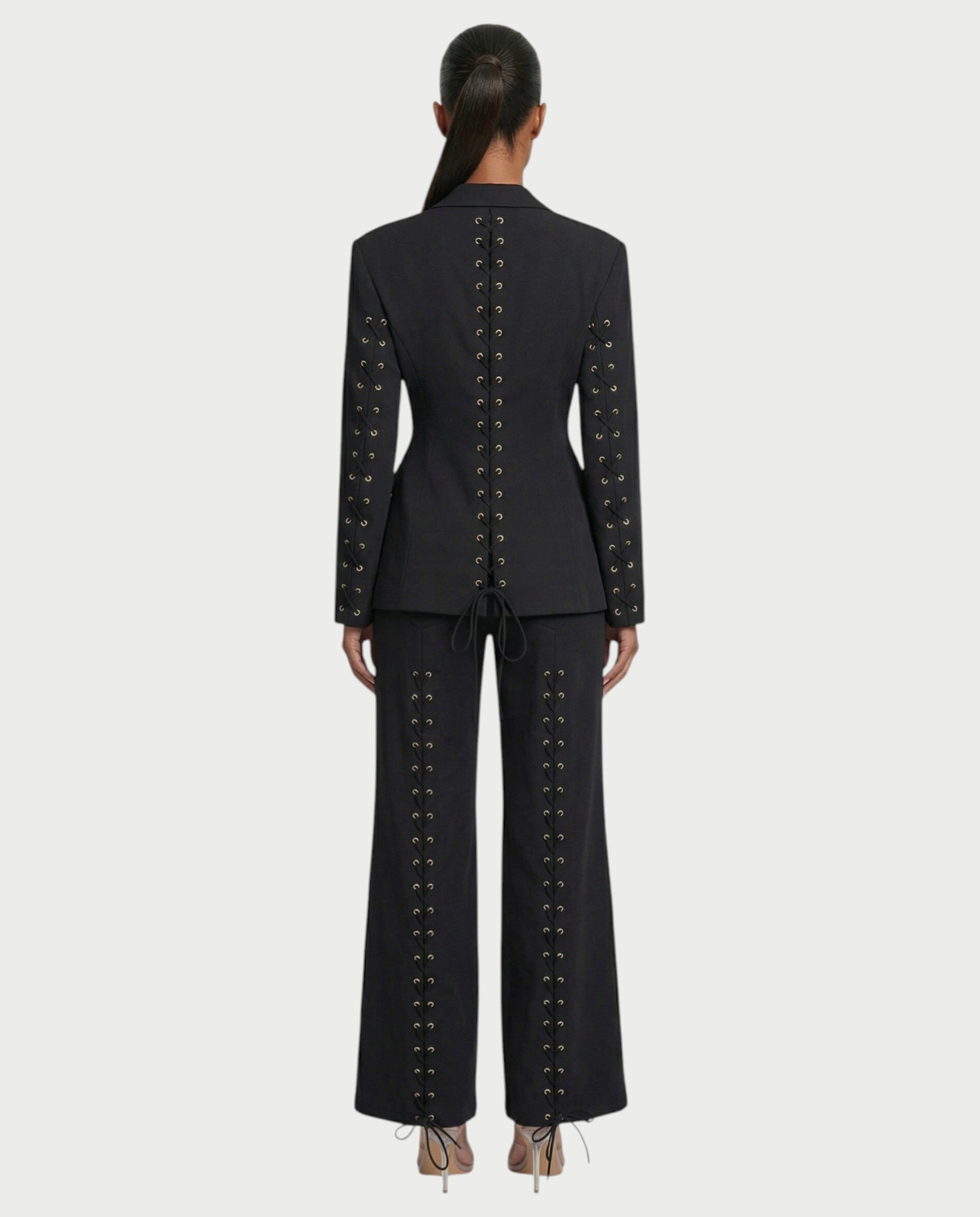 XAVIA Lace-Up Back Blazer & Trouser Set