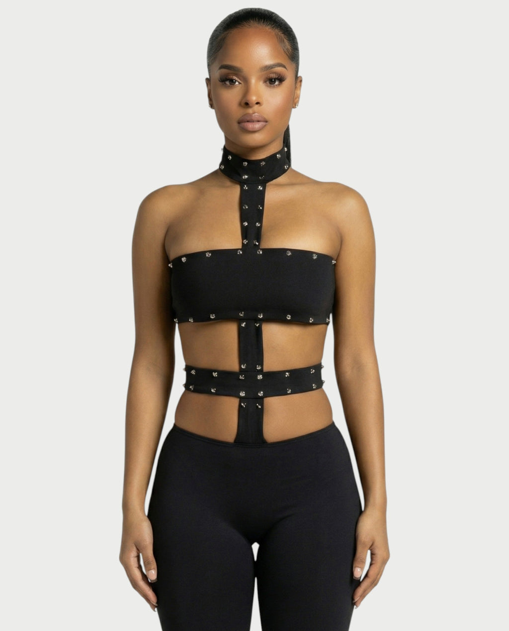 TARCY Studded Cutout High-Neck Romper
