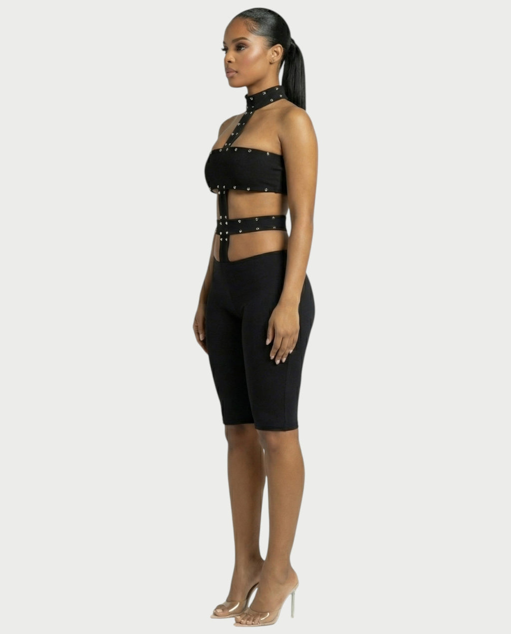 TARCY Studded Cutout High-Neck Romper