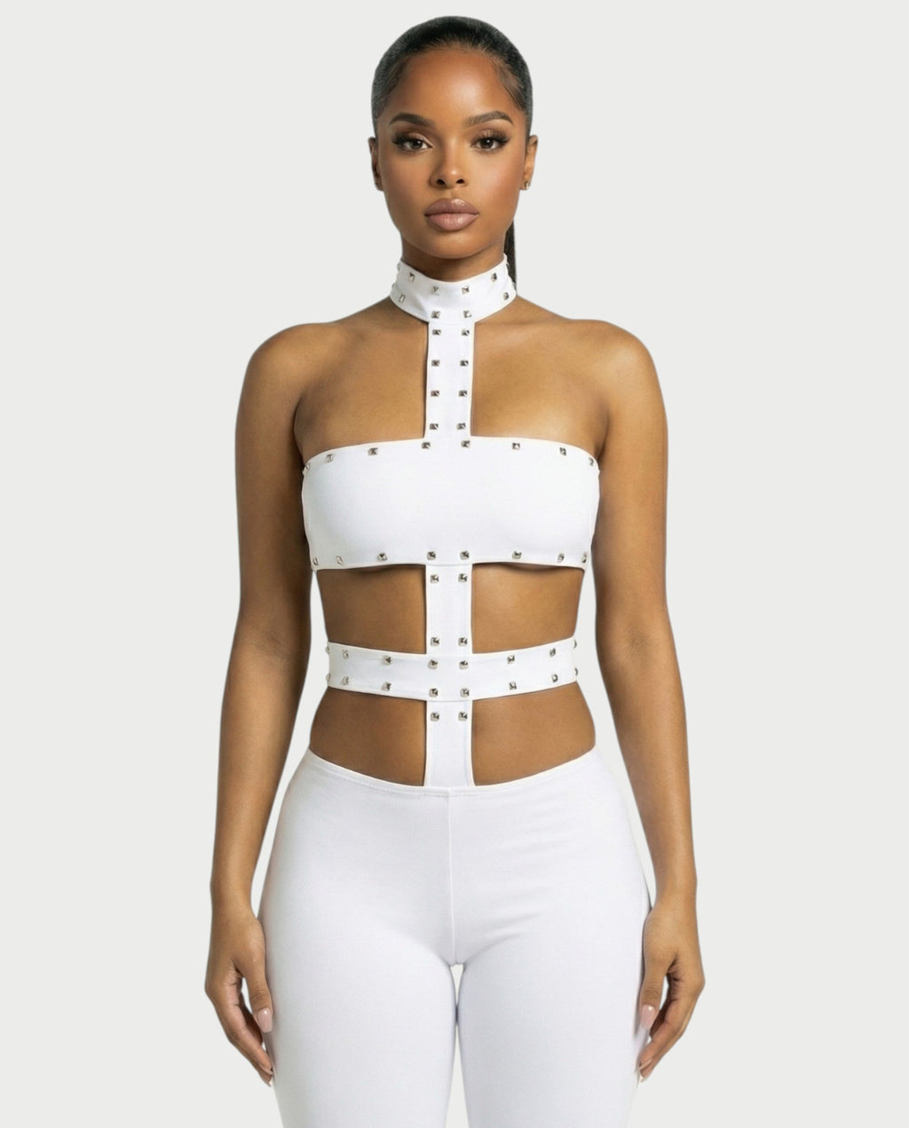 TARCY Studded Cutout High-Neck Romper
