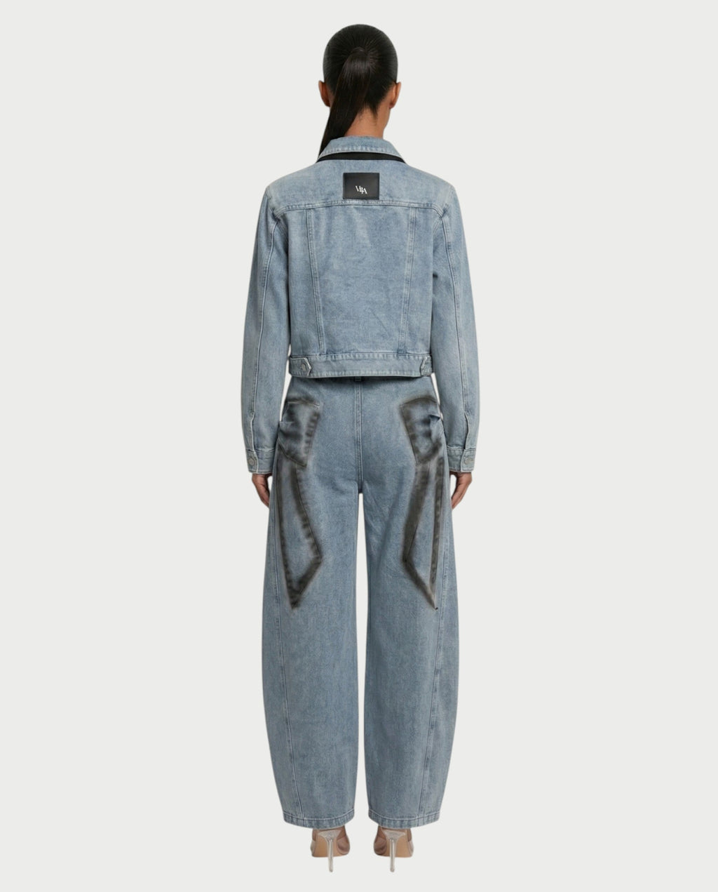 CALLIA Denim Tie Jacket & Wide-Leg Pants Set