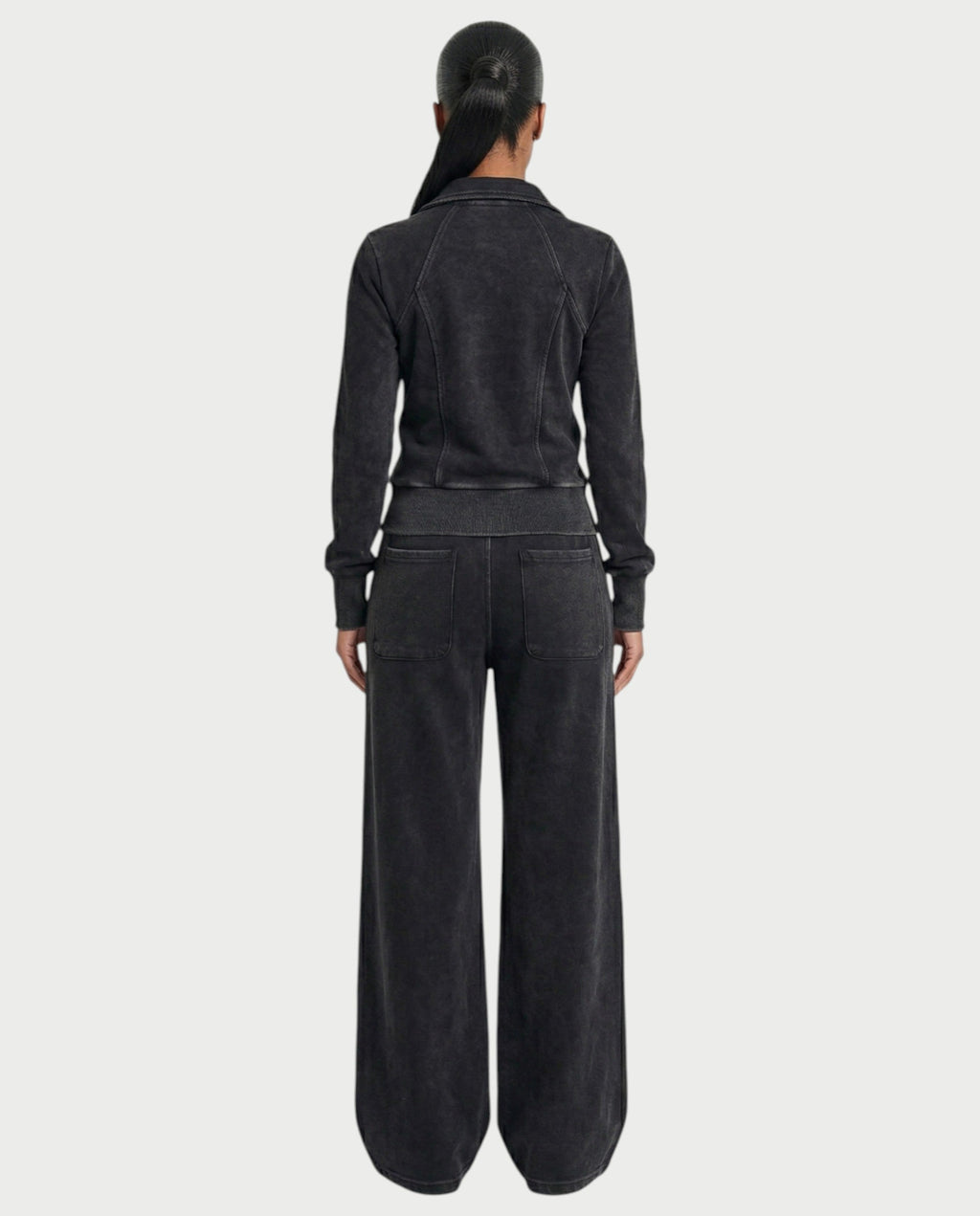 ASHINA Washed Zip-Up Jacket & Wide-Leg Drawstring Pants Set