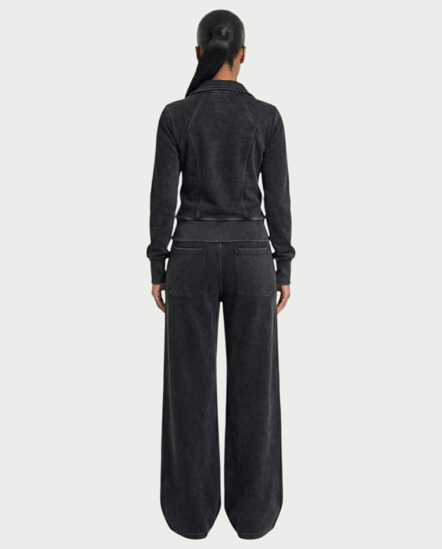 ASHINA Washed Zip-Up Jacket & Wide-Leg Drawstring Pants Set