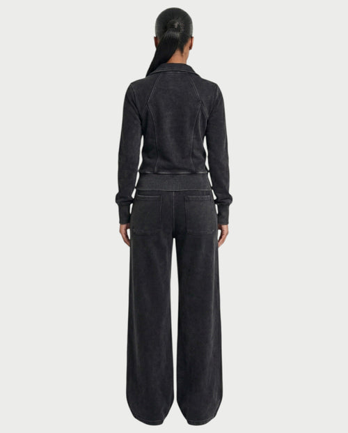 ASHINA Washed Zip-Up Jacket & Wide-Leg Drawstring Pants Set