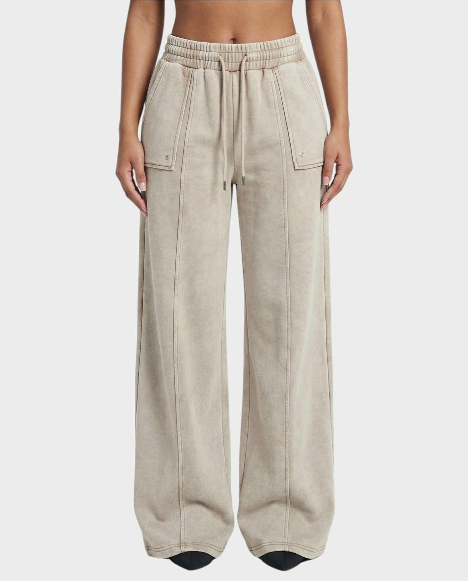 ASHINA Washed Zip-Up Jacket & Wide-Leg Drawstring Pants Set