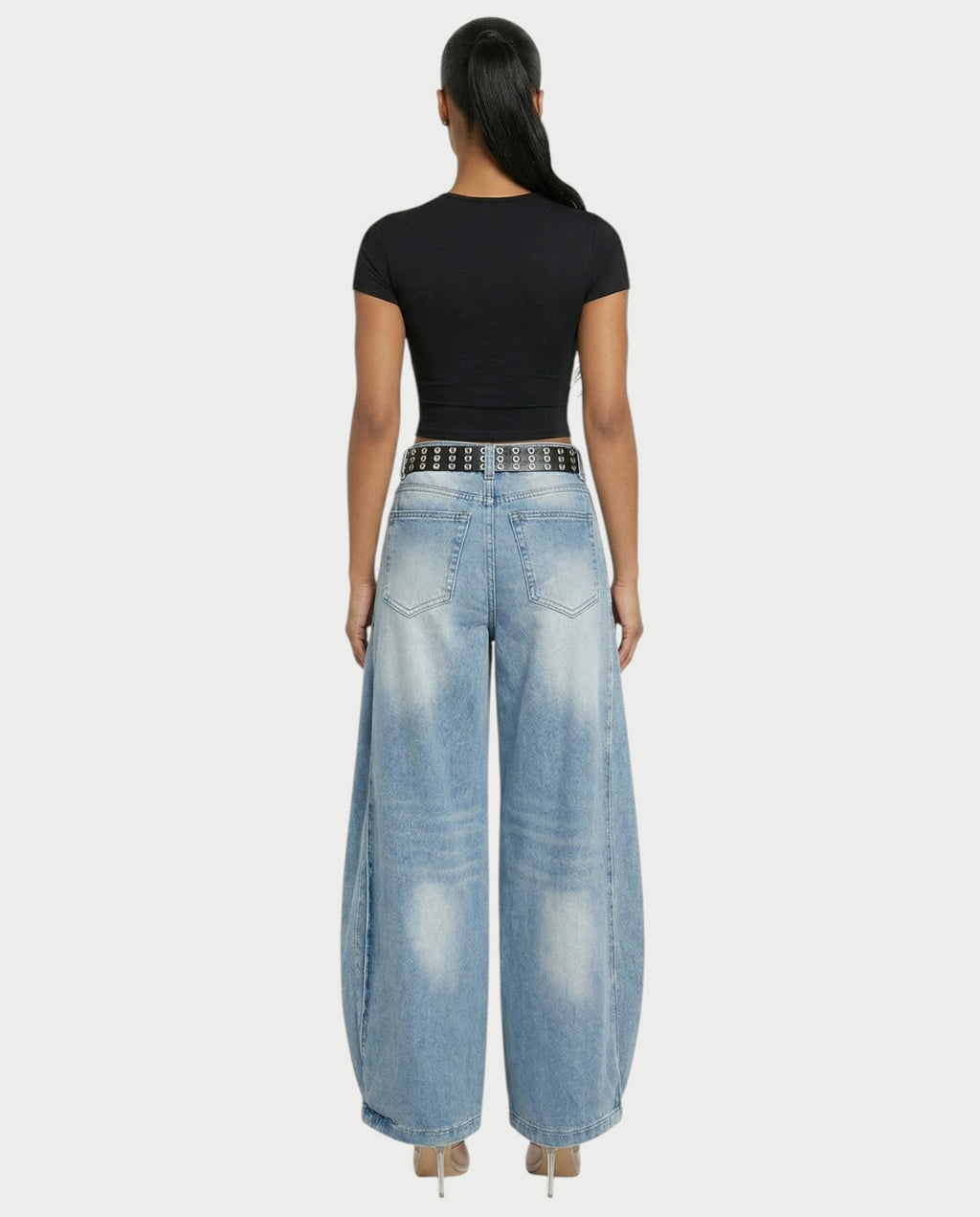 YEMMA Belted Wide-Leg Denim Pants
