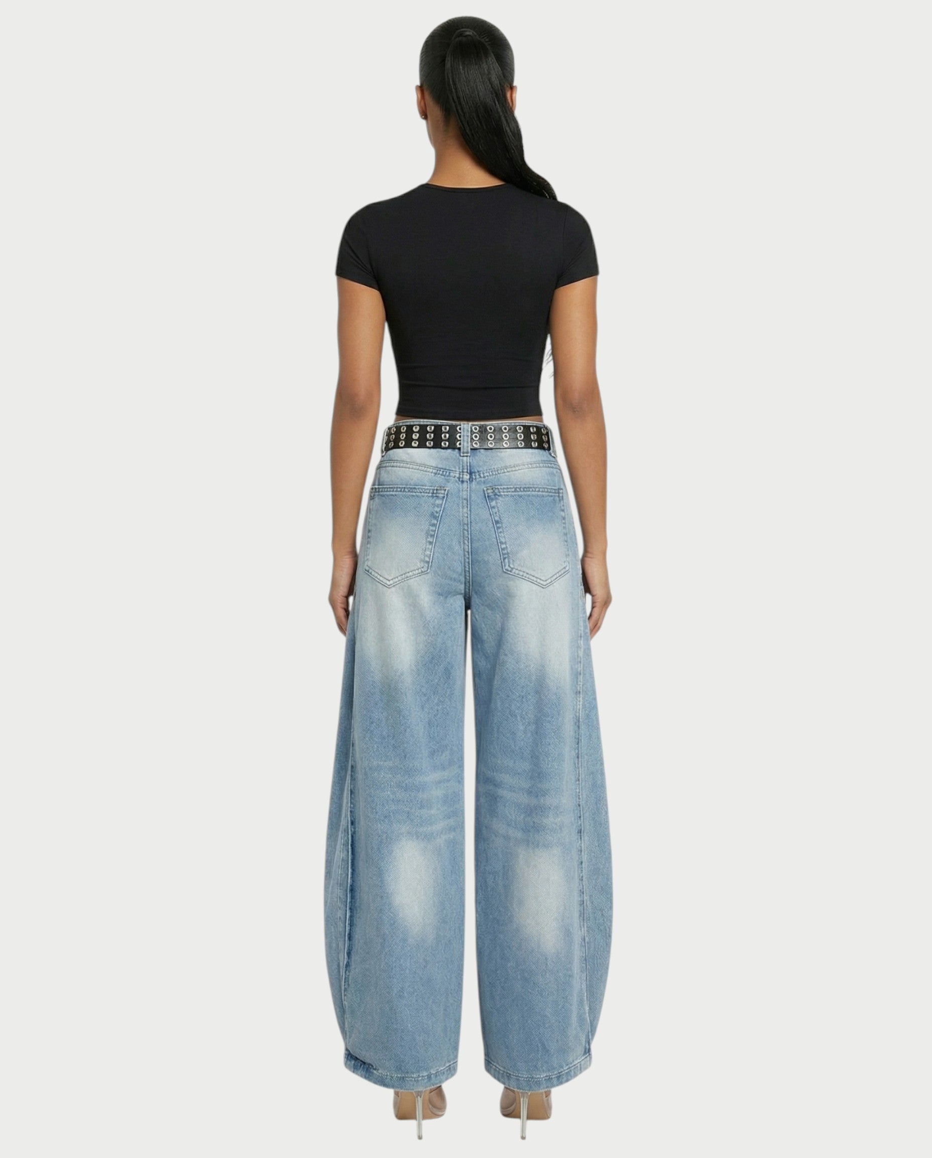 YEMMA Belted Wide-Leg Denim Pants