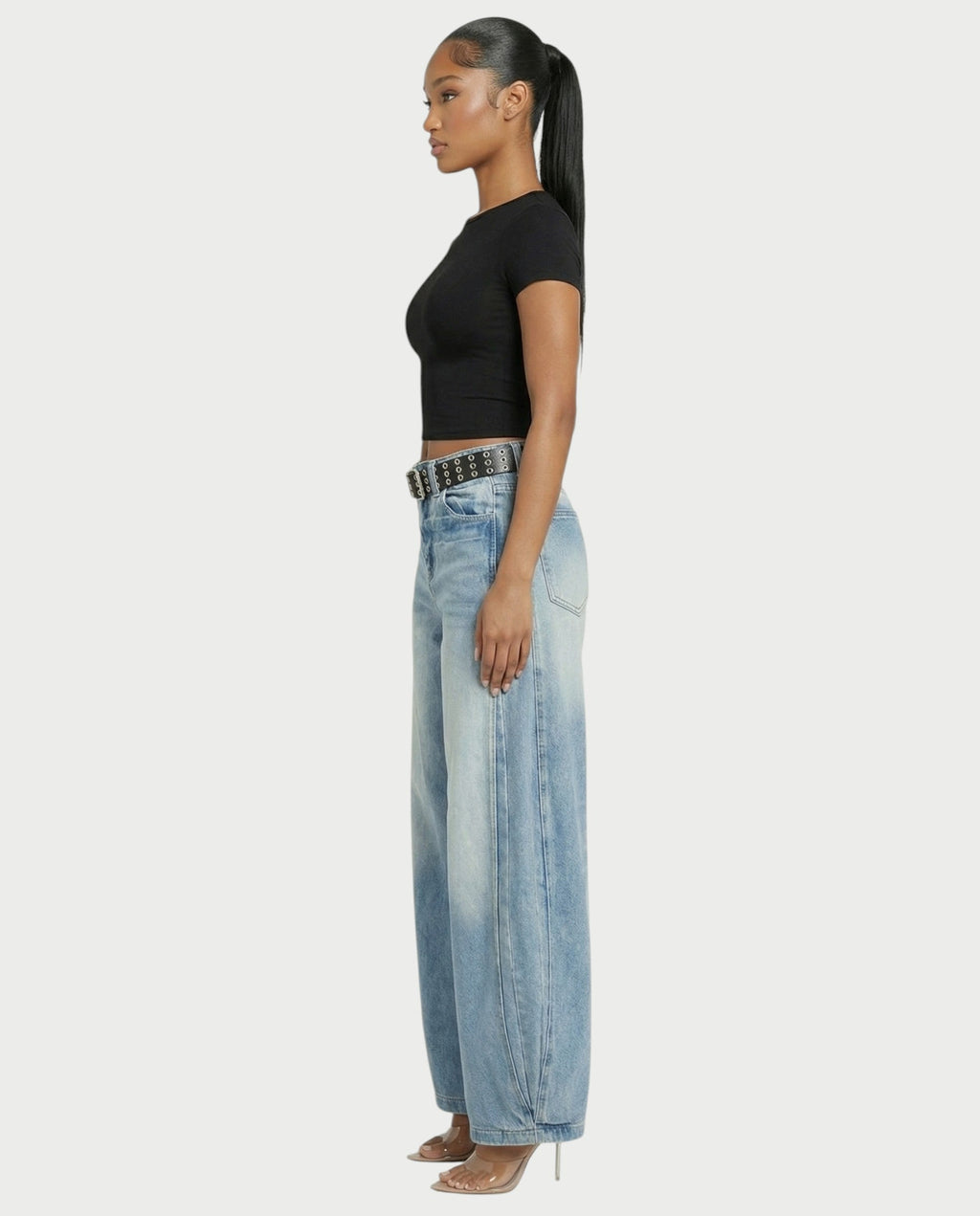 YEMMA Belted Wide-Leg Denim Pants