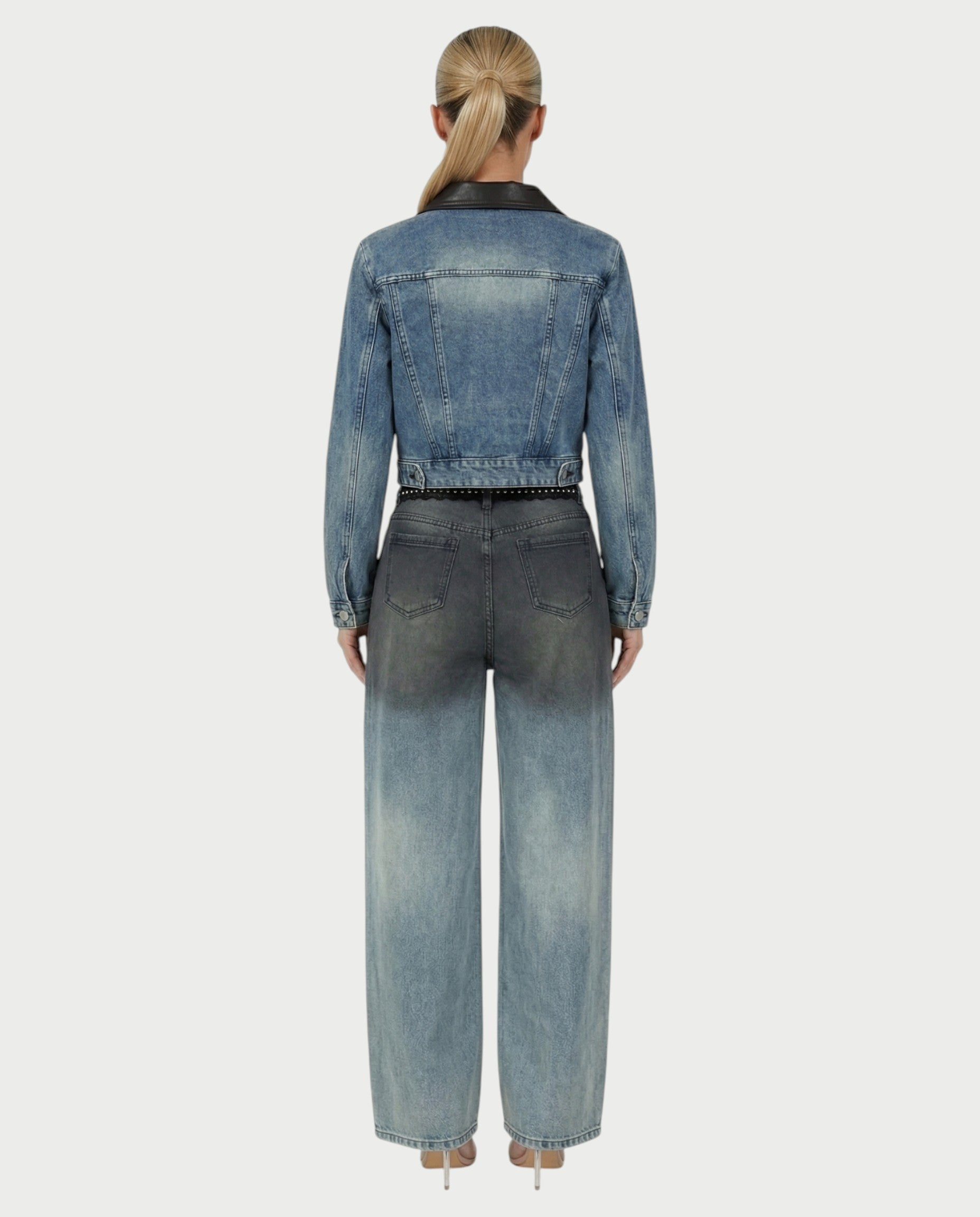 RANIA Lace-Up Denim Jacket & Wide-Leg Pants Set