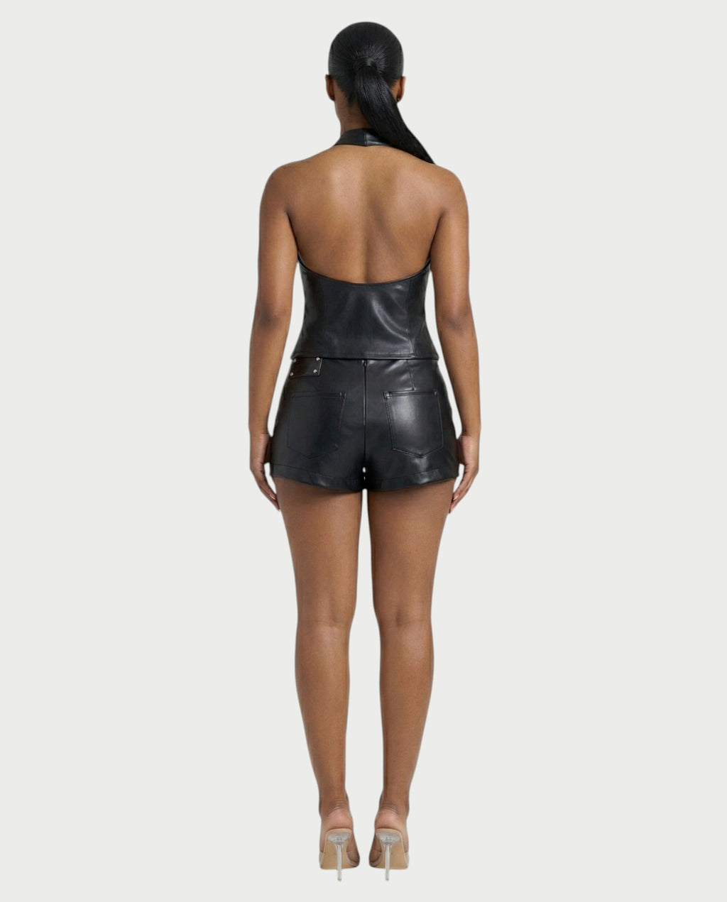 SERIL Faux Leather Halter Top & Mini Skort Set