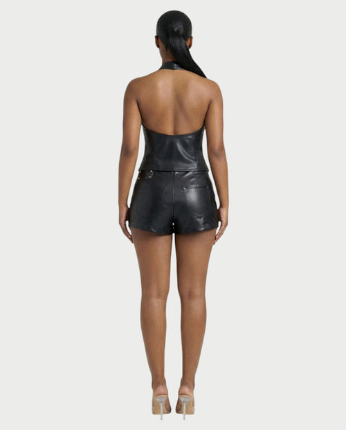 SERIL Faux Leather Halter Top & Mini Skort Set