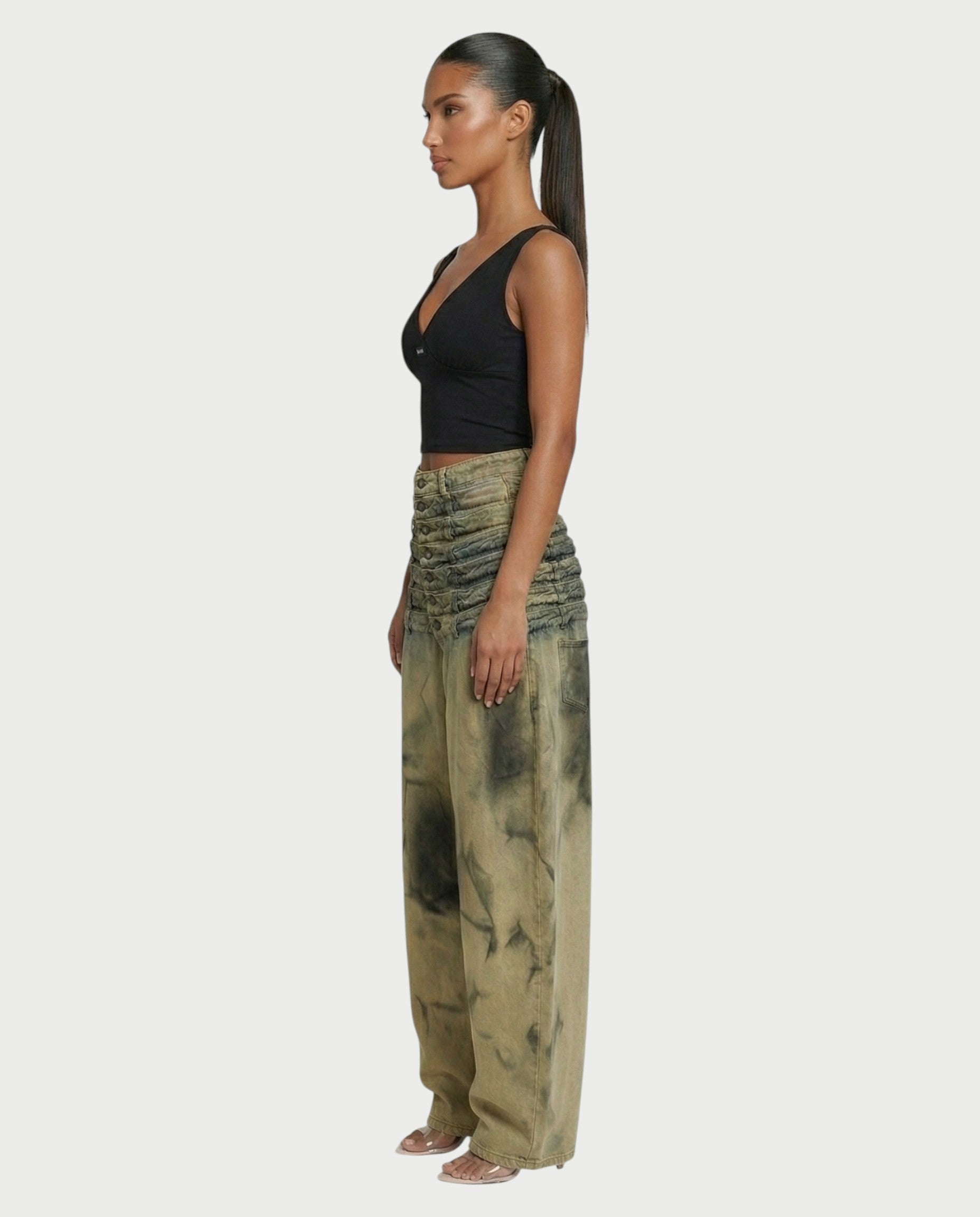 ZAHARA Multi-Waist Stacked Button Denim Pants