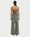 LOMINA Braided Layered Ripped Denim Pants