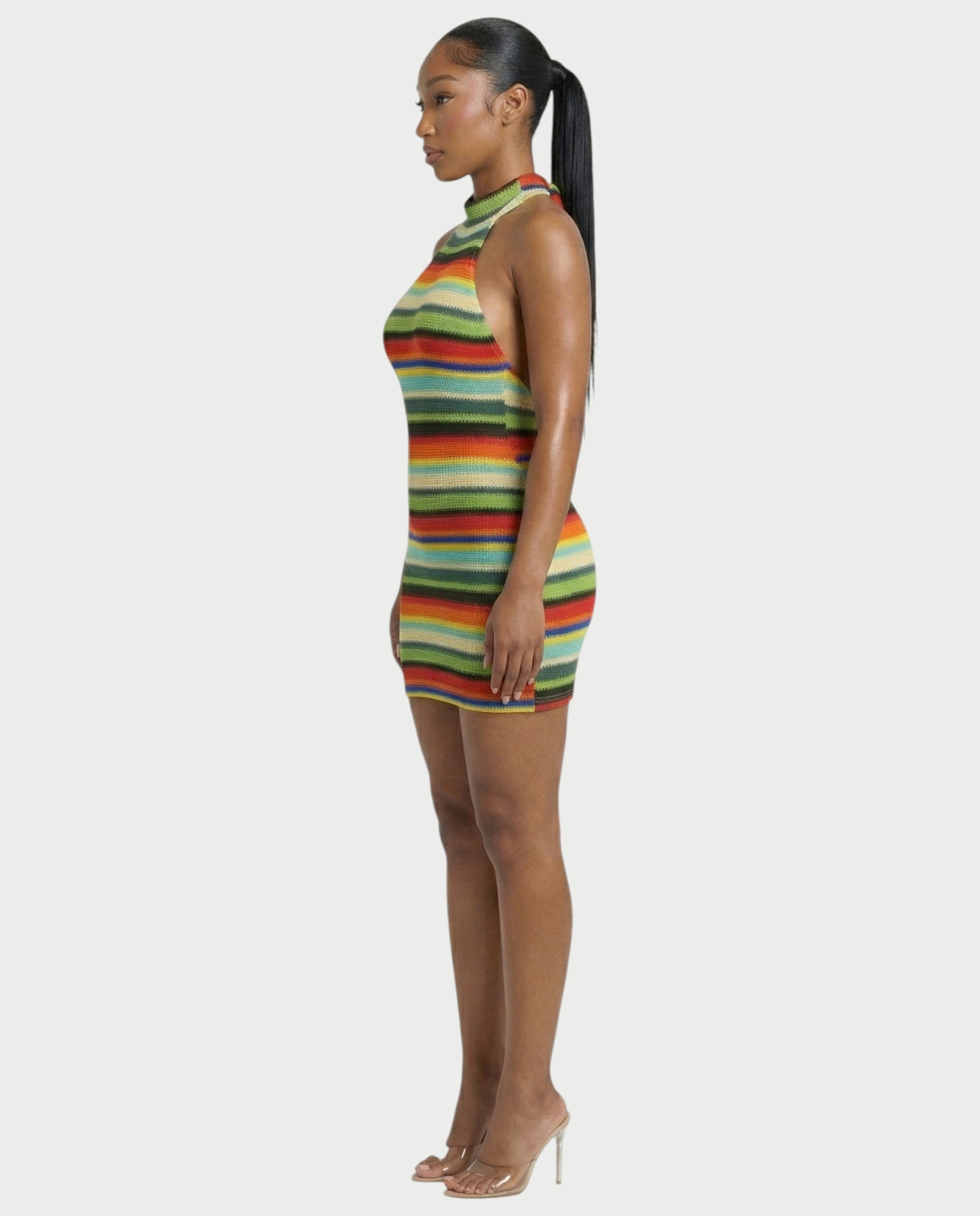 TARINA Knit Halter Tie-Back Bodycon Mini Dress