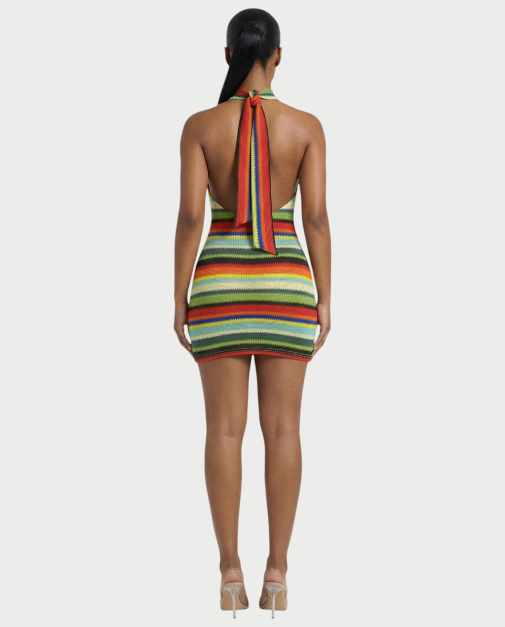 TARINA Knit Halter Tie-Back Bodycon Mini Dress