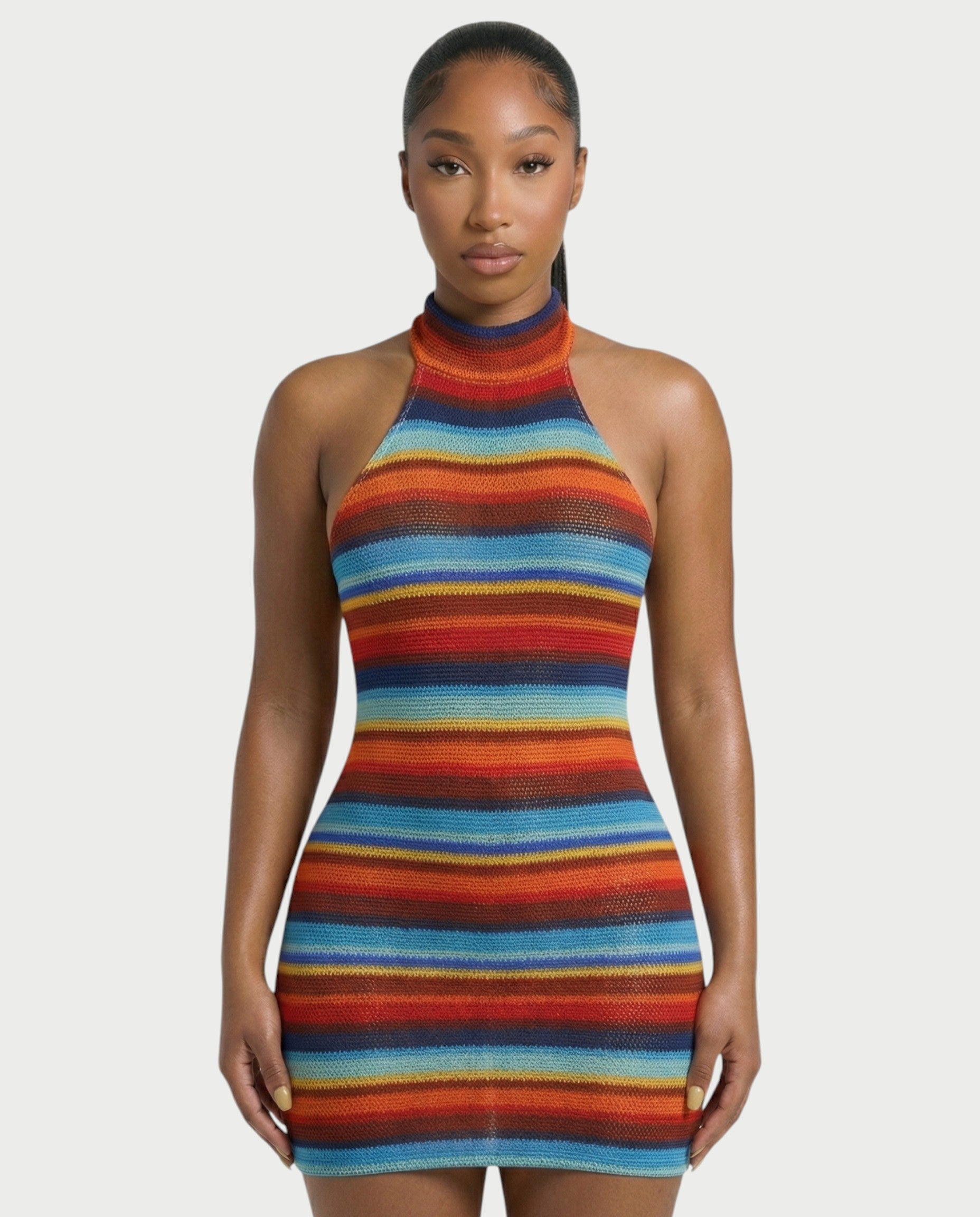 TARINA Knit Halter Tie-Back Bodycon Mini Dress
