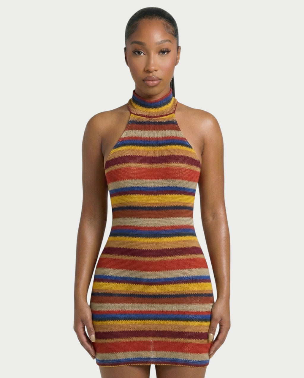 TARINA Knit Halter Tie-Back Bodycon Mini Dress