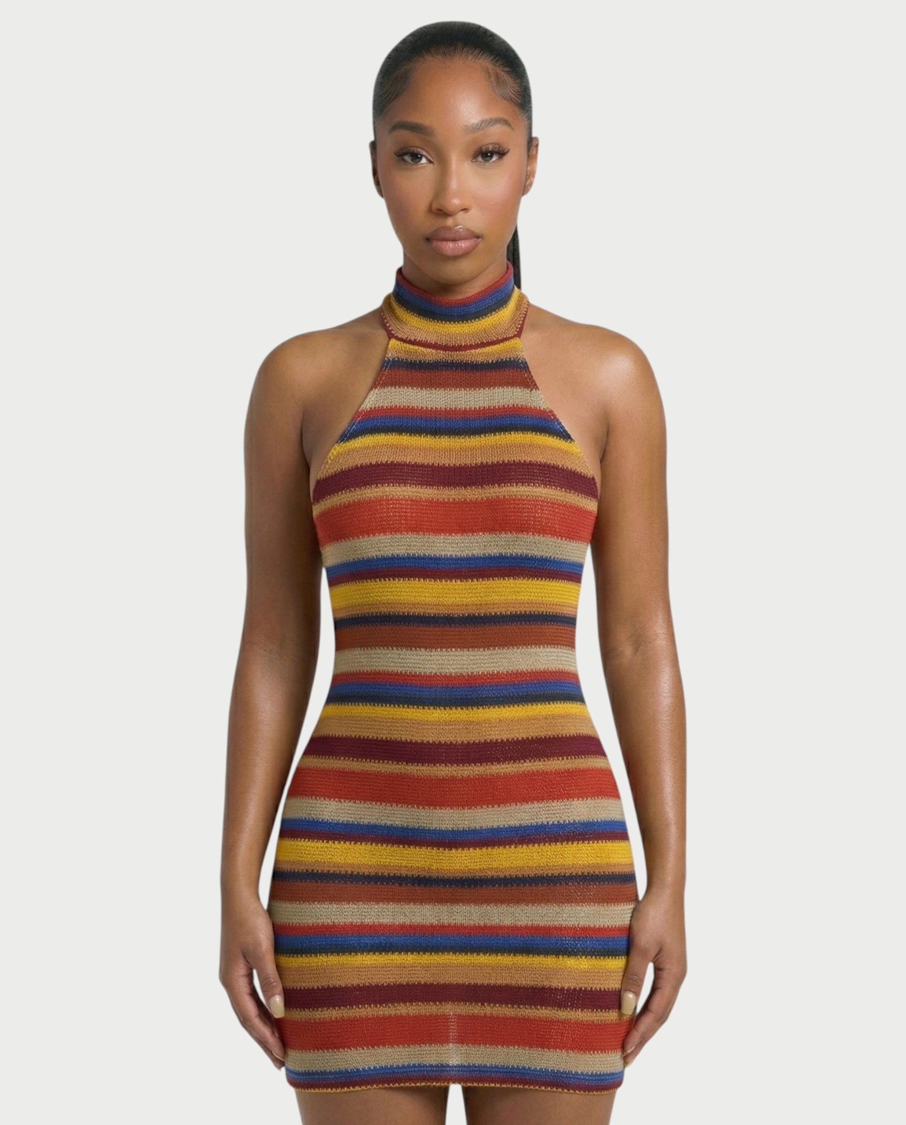 TARINA Knit Halter Tie-Back Bodycon Mini Dress