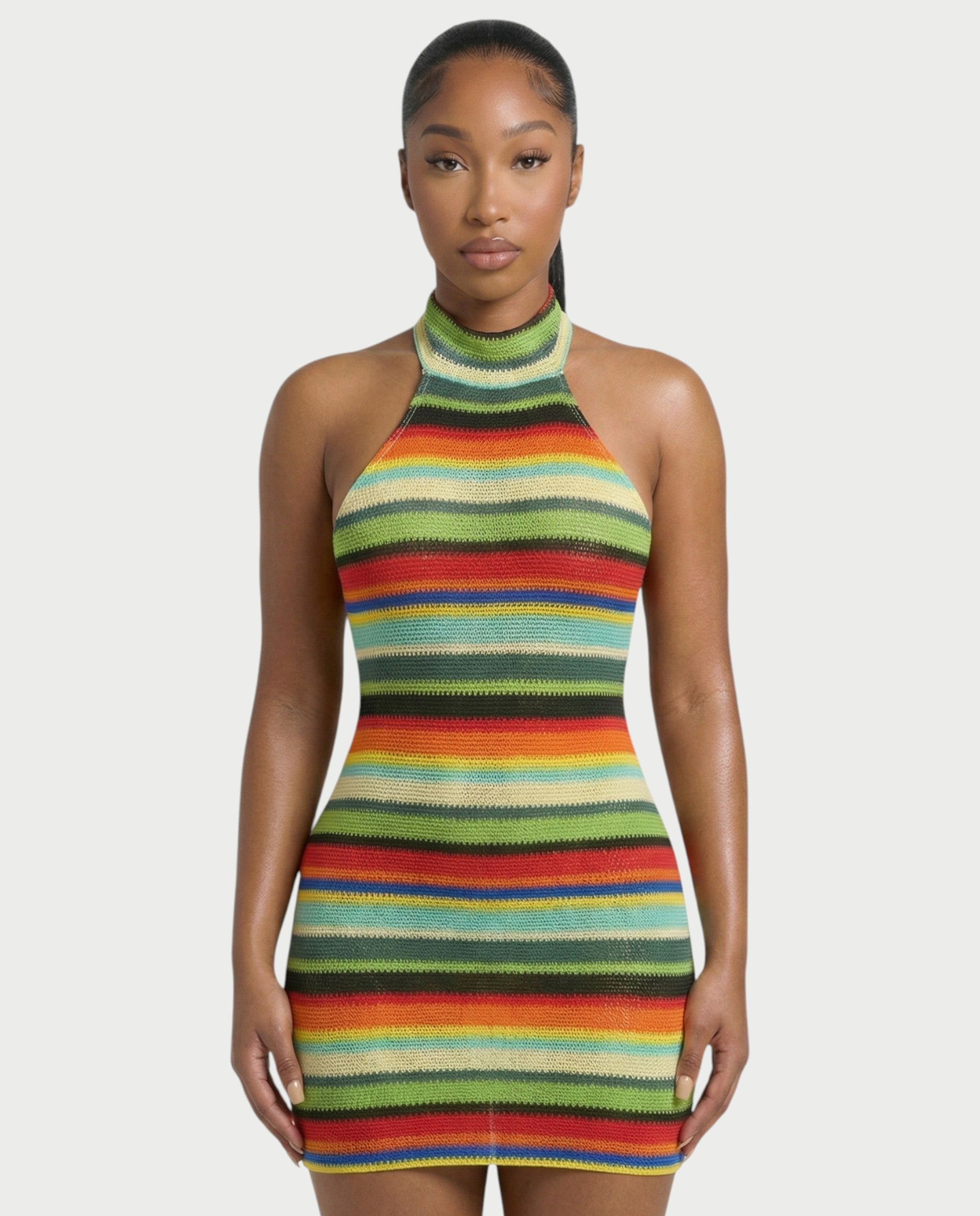 TARINA Knit Halter Tie-Back Bodycon Mini Dress