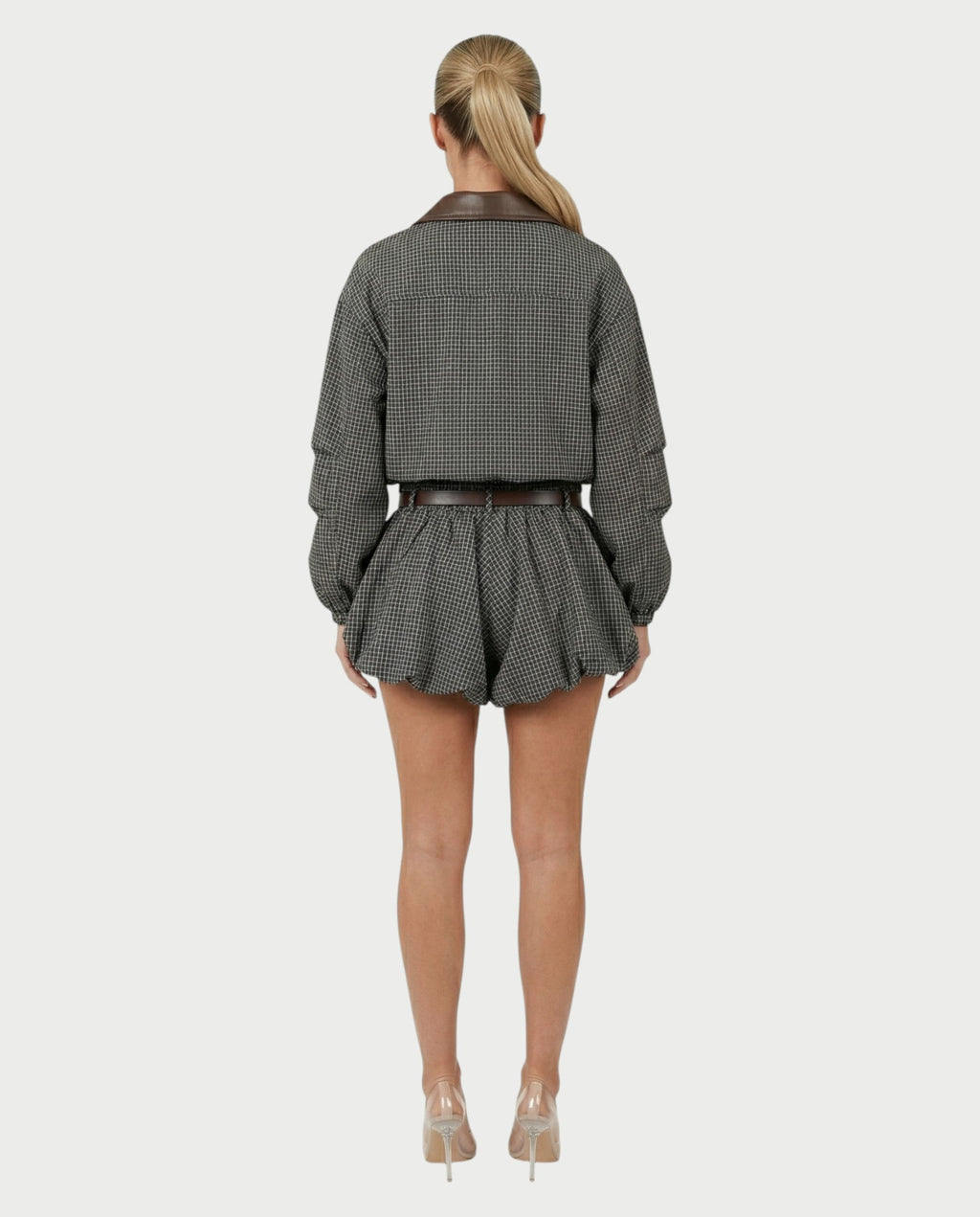 VENNY Plaid Lace Jacket & Bubble Skort Set
