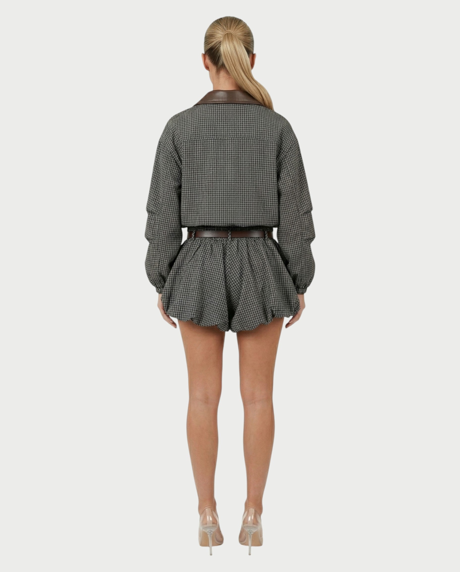 VENNY Plaid Lace Jacket & Bubble Skort Set