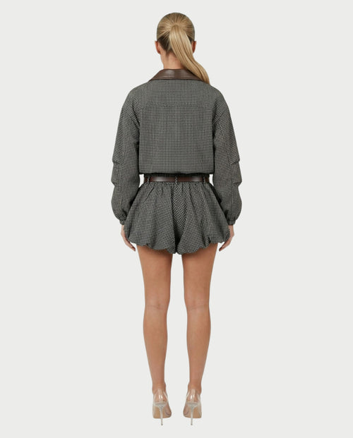 VENNY Plaid Lace Jacket & Bubble Skort Set