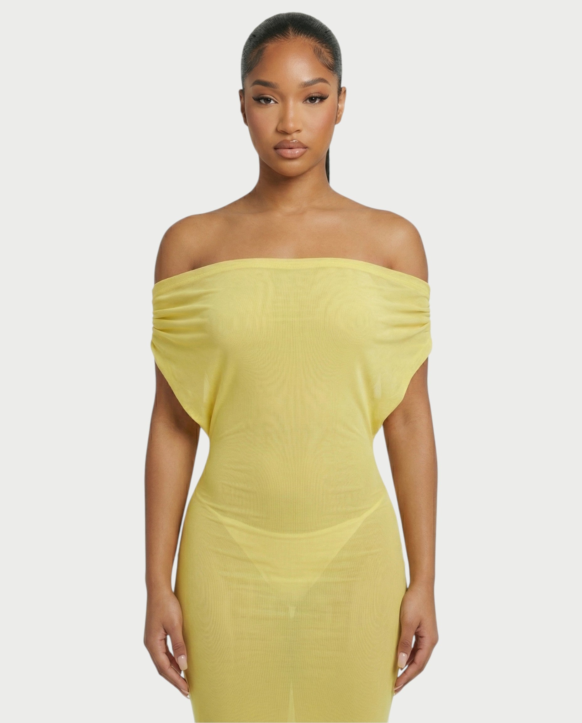 RISHA Sheer Off-Shoulder Bodycon Maxi Dress