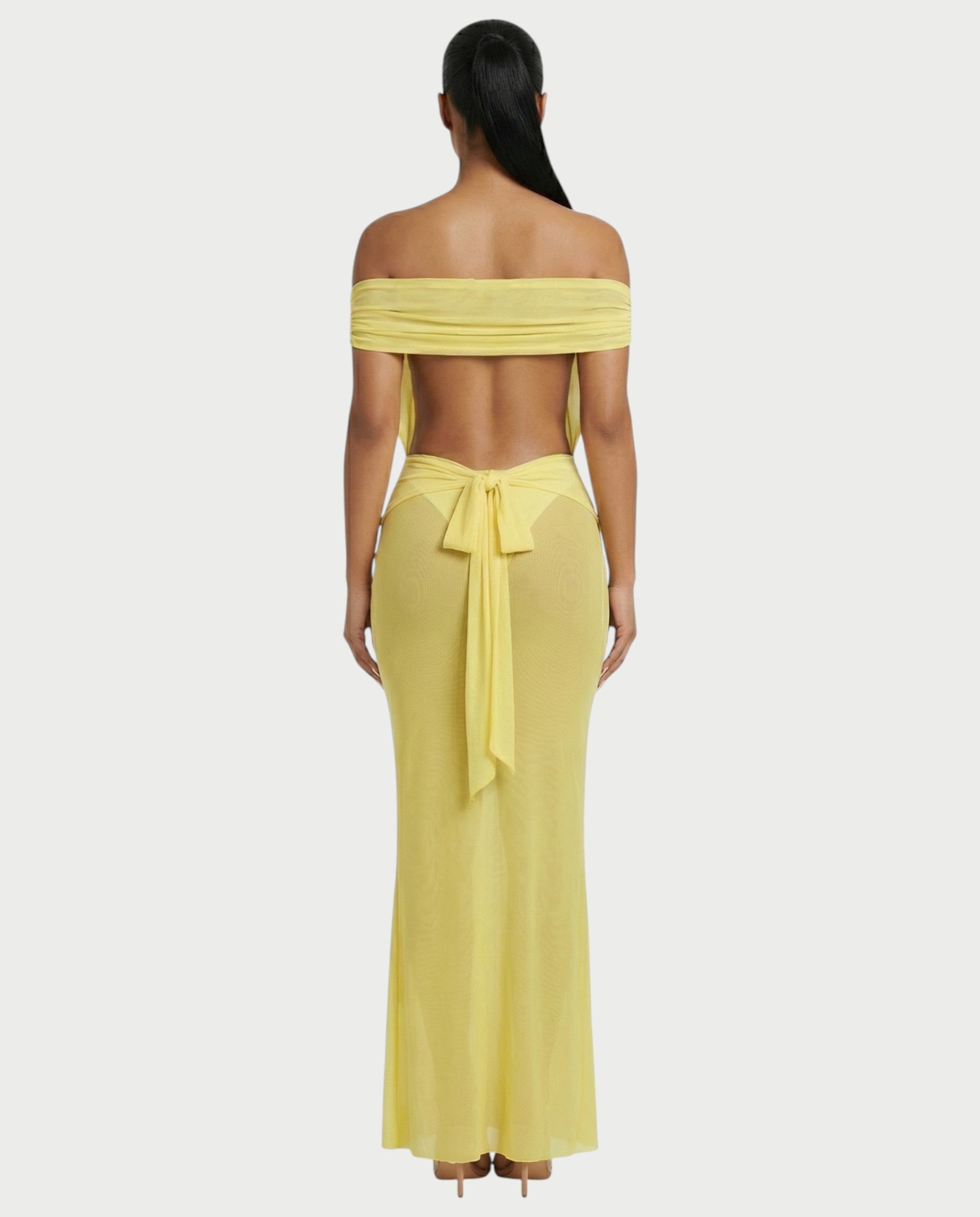 RISHA Sheer Off-Shoulder Bodycon Maxi Dress